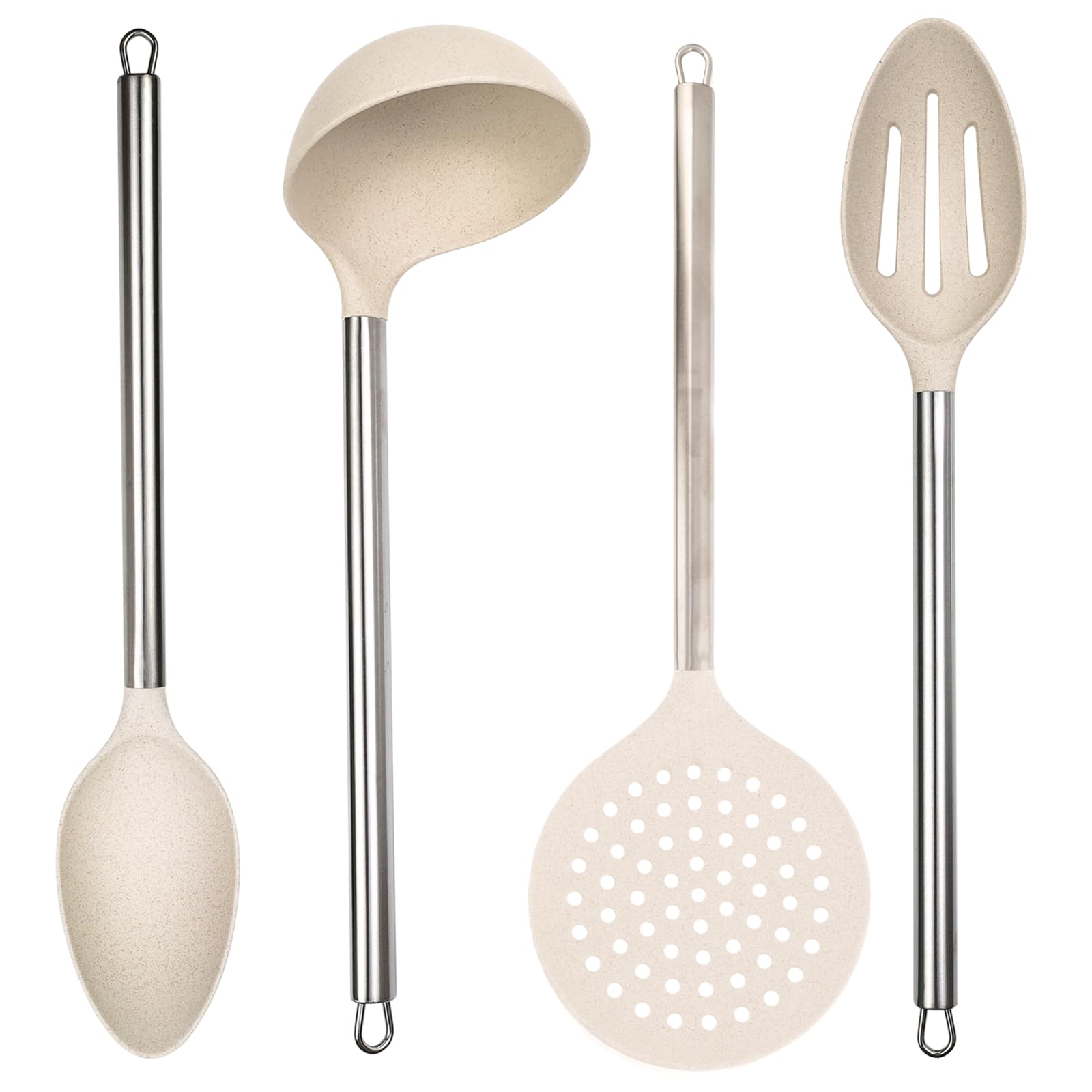 4pc Cream Wheat Straw Cooking Spoons Kitchen Utensils Set Household Essentials