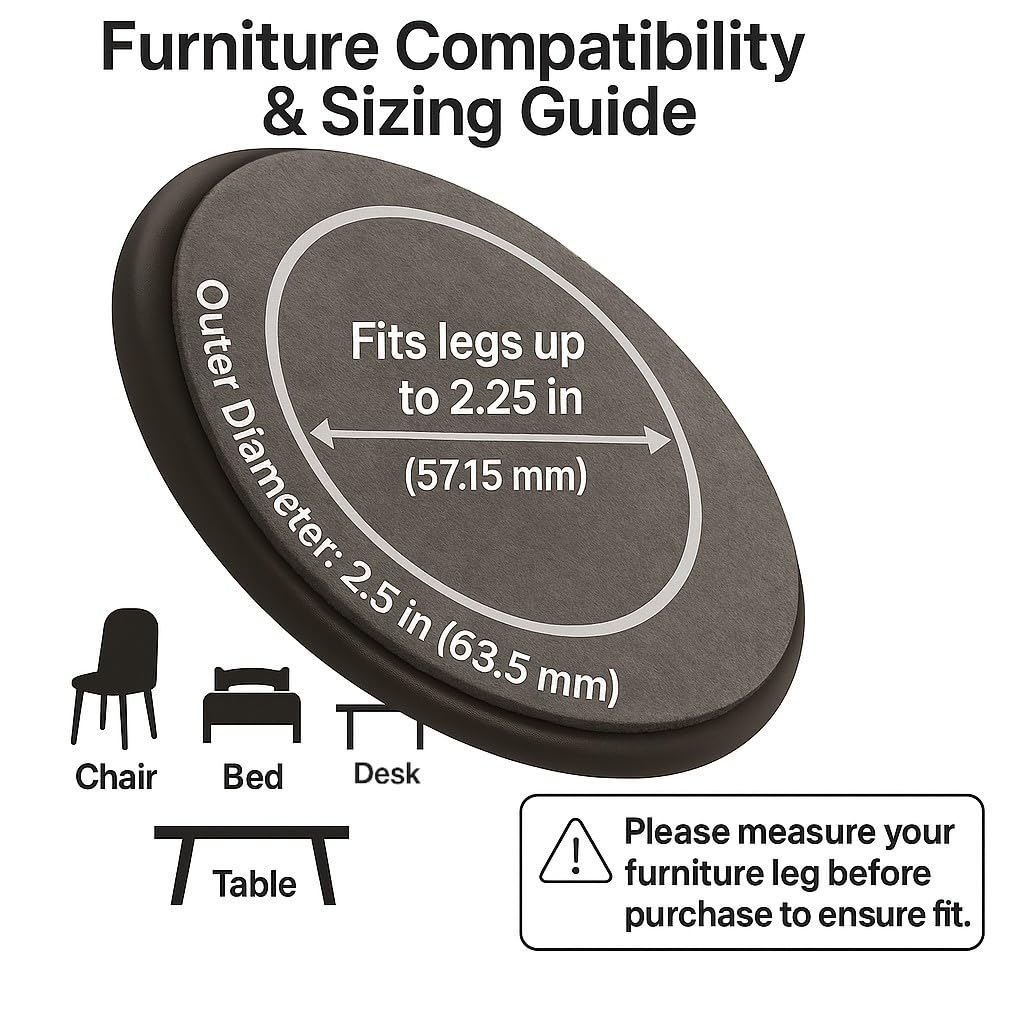 2-1/2" Round Reusable Carpet Bottom Furniture Caster Cups for Office Chairs, Desks, and Carts, Furniture Wheel Caster Cups for Carpet and Hardwood Surfaces, 4-Pack, Brown (4 Count)