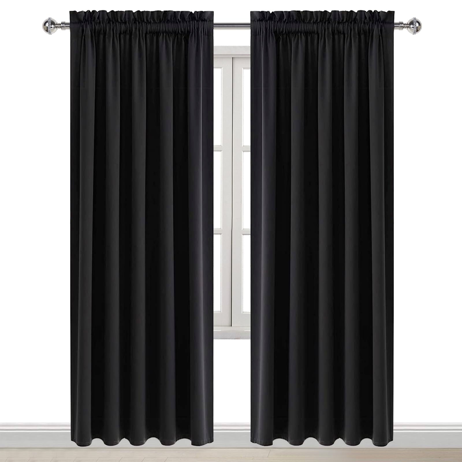 Wide Blackout Curtains for Bedroom Living Room 60 x 84 Inch Long Black