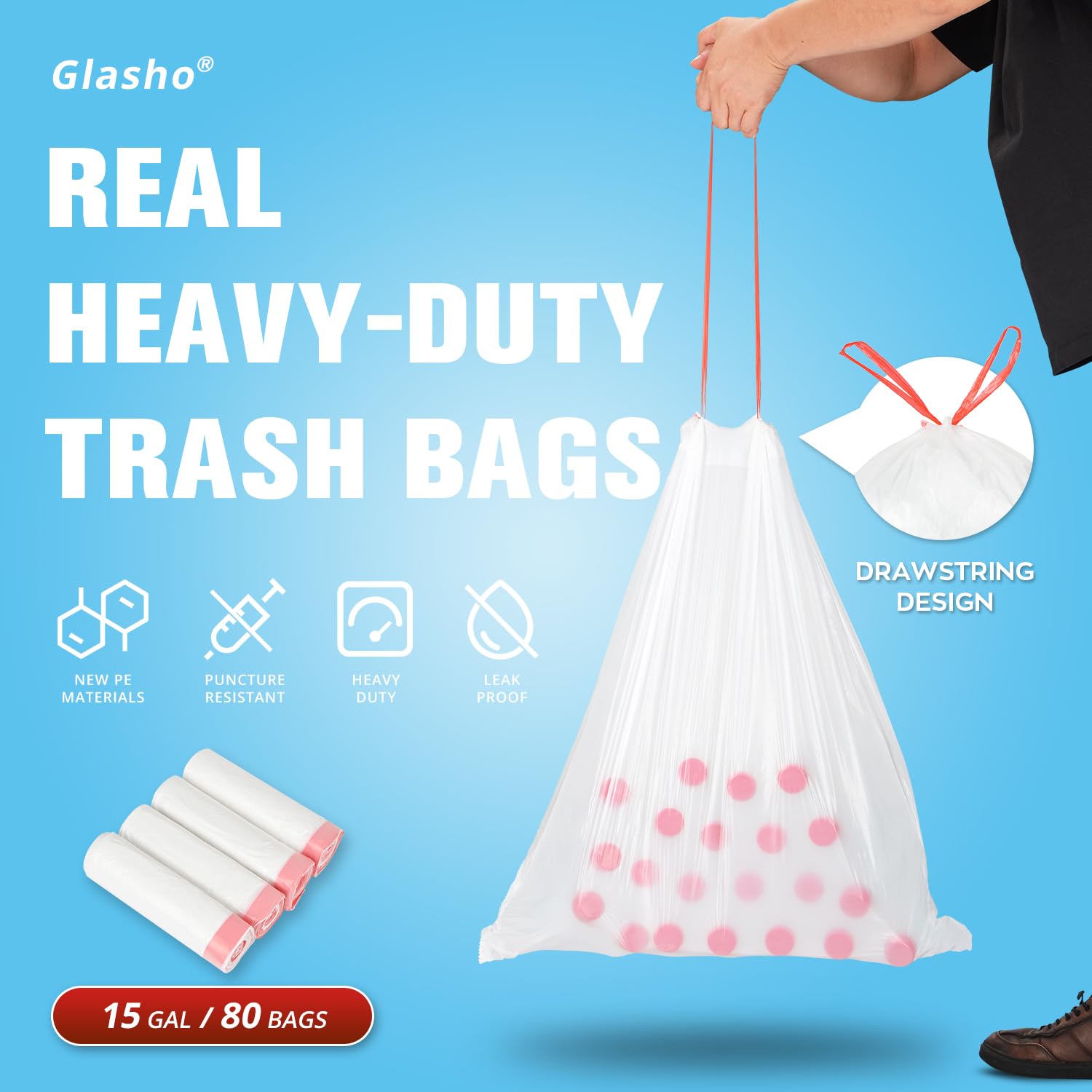 15 Gallon Drawstring Trash Bags (80 Count)
