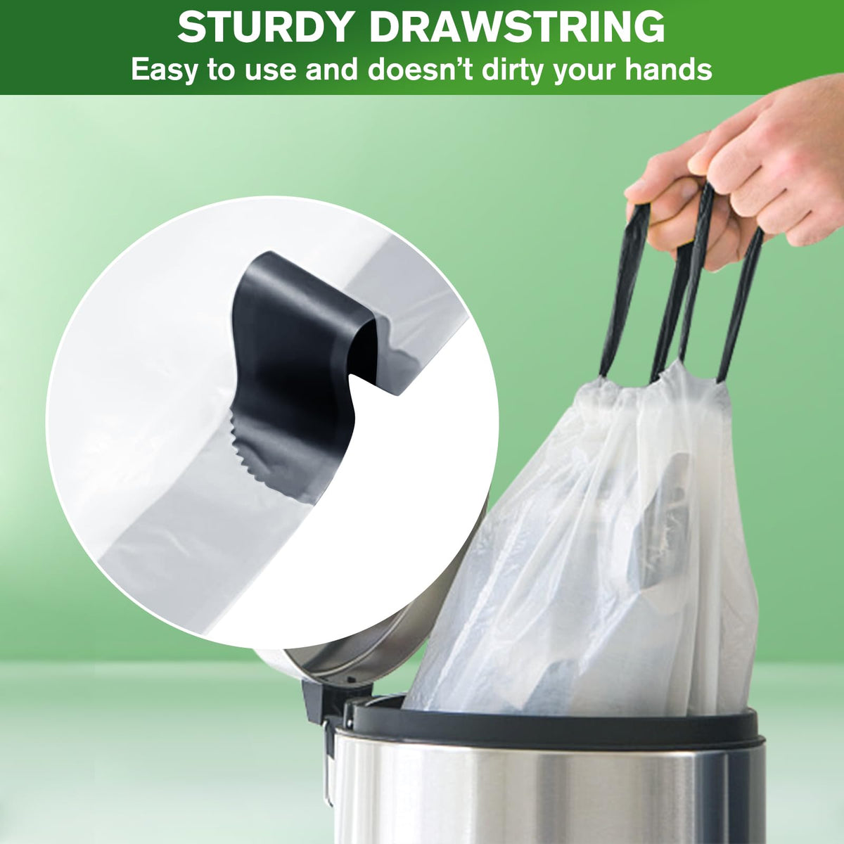 Trash Bags 4 Gallon Small Kitchen Drawstring Garbage Bags