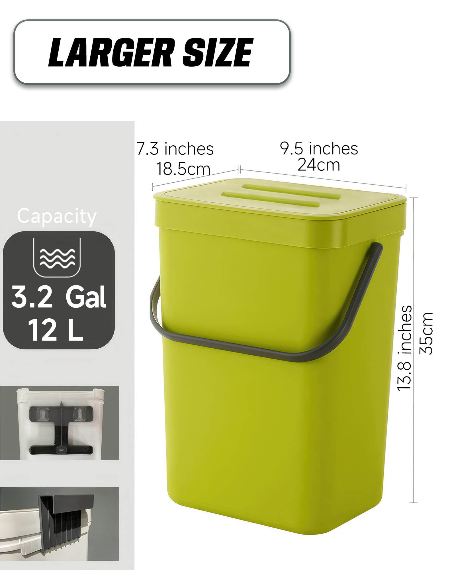 3.2 Gallons Hanging Trash Can with Lid
