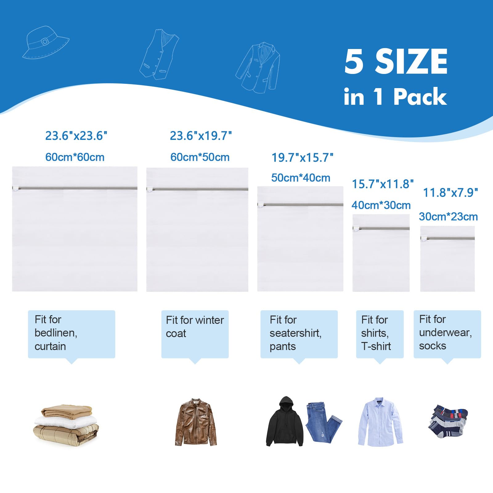 5Pcs Laundry Bags Mesh Wash Bags (5 Count)