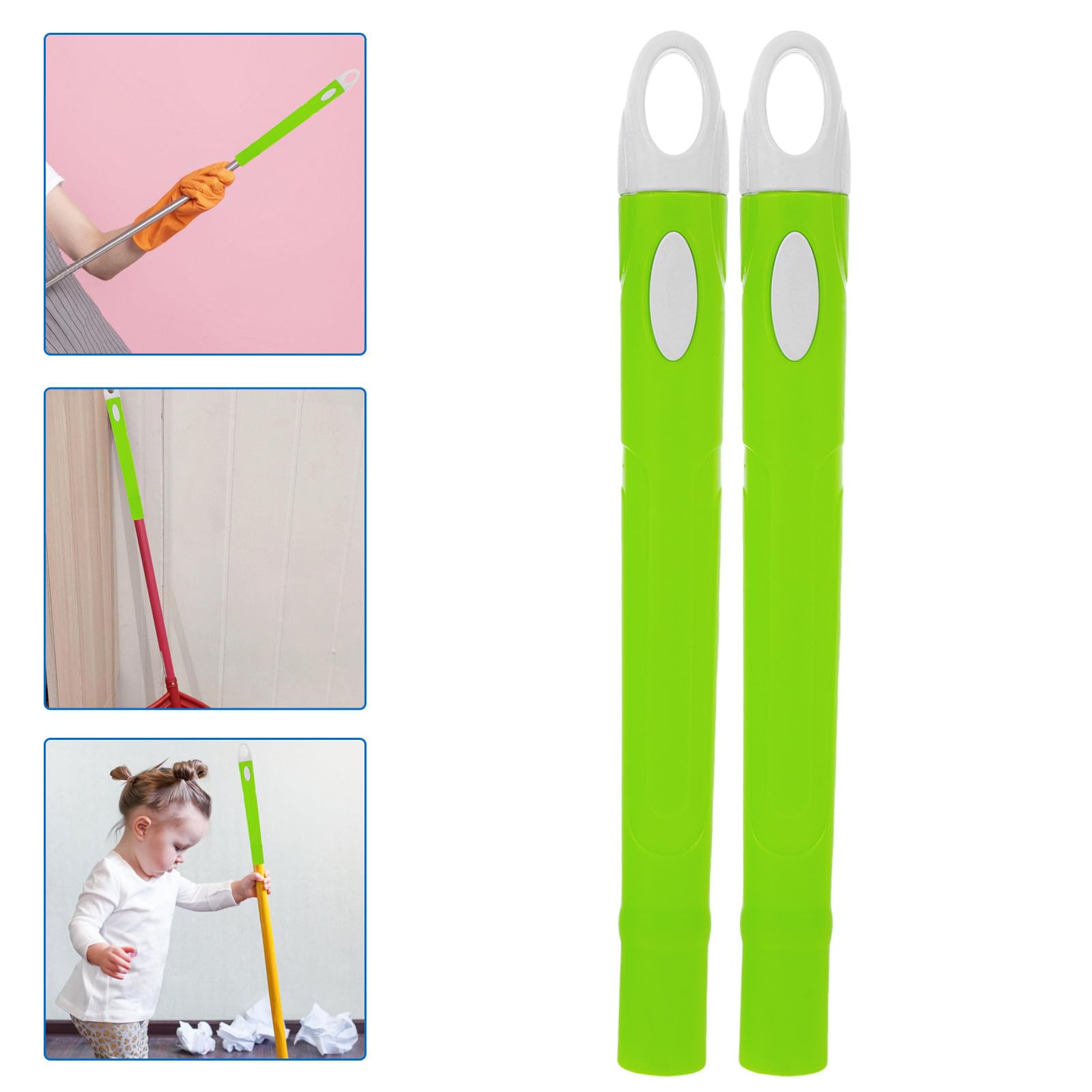 2pcs Broom Handle Grip Replacement Mop Handle End Caps Stainless Steel Extended Rods for Floor Cleaning Indoor Sweeping with Hanging Function
