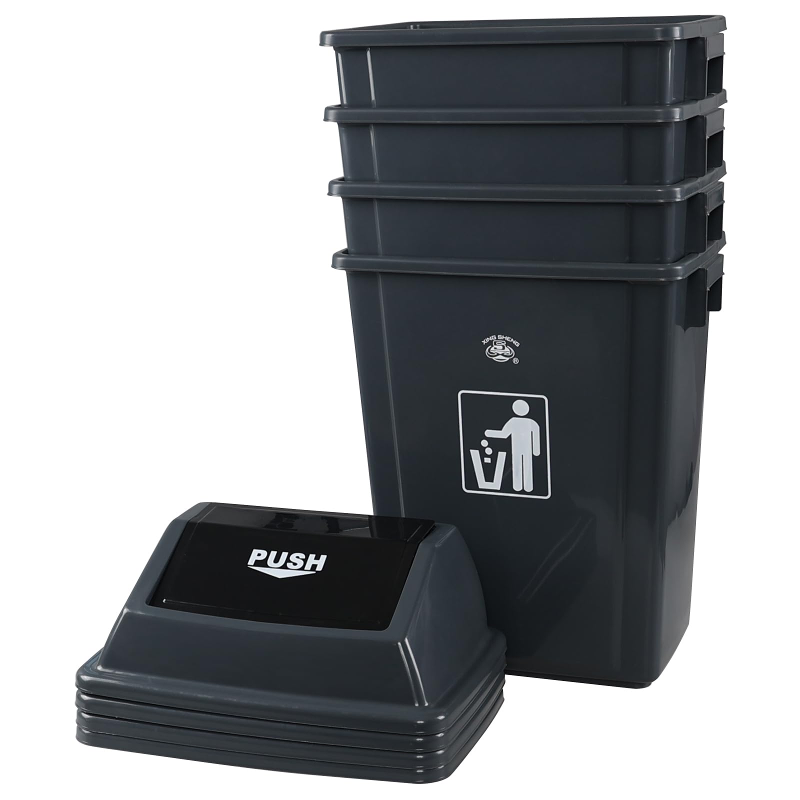18 Gallon Tall Plastic Trash Can with Swing Lid (4 Count)
