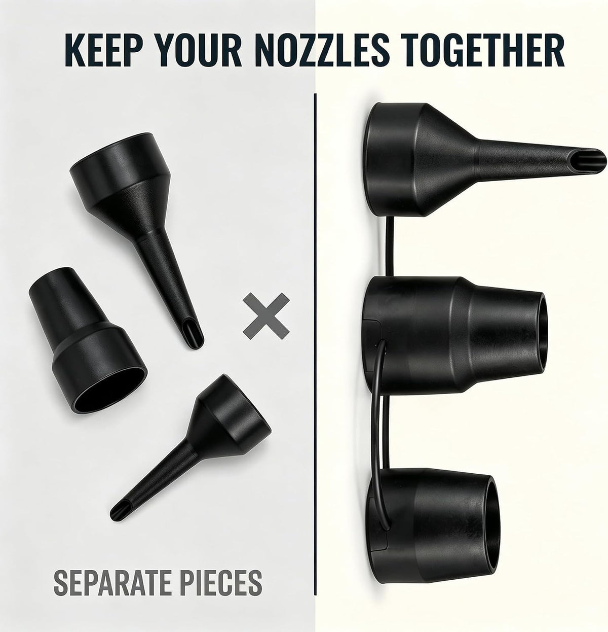 3 Sizes Black Air Pump Replacement Nozzles