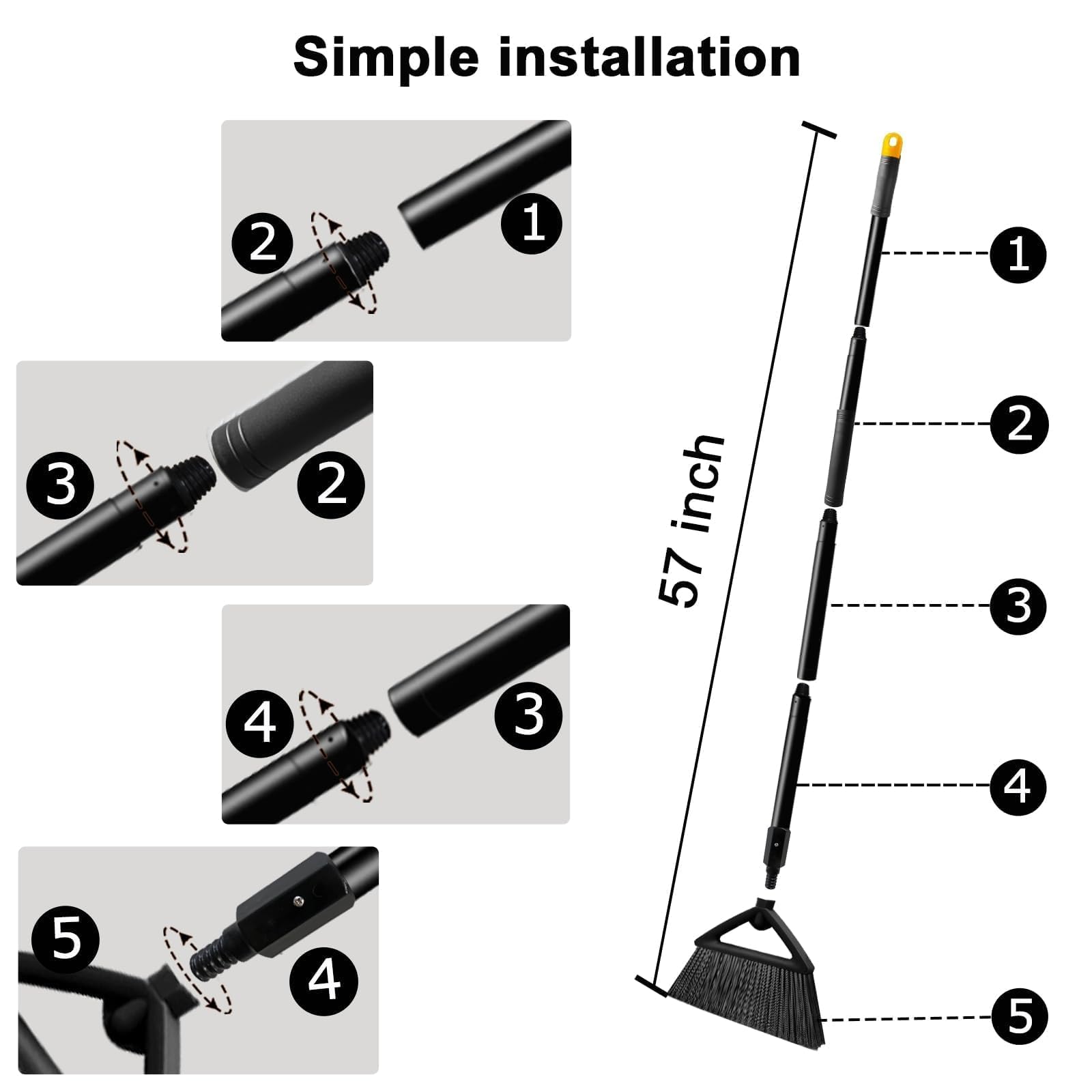 Heavy Duty Black Angle Broom with Long Handle (4 Count)