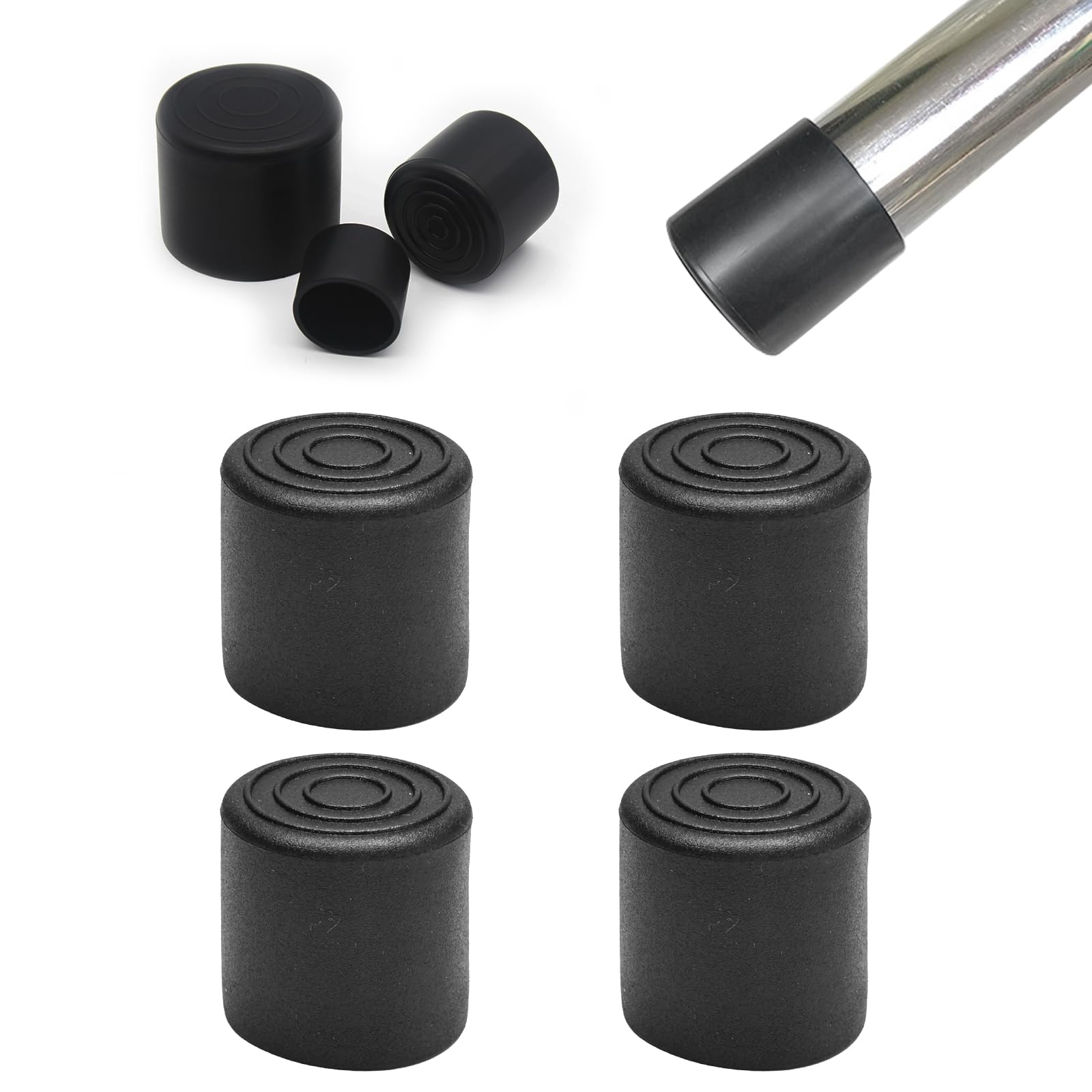 4 Pcs 1" Black Round Rubber Chair Leg Caps (4 Count)