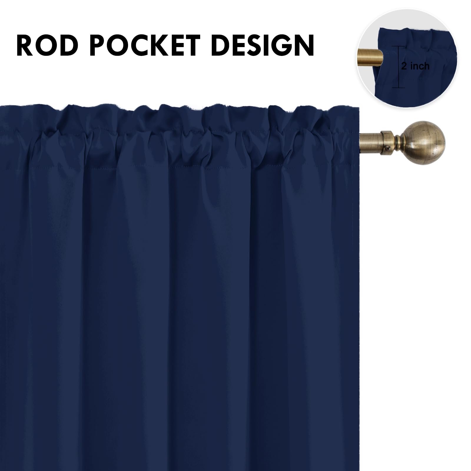 Blackout Curtains for Bedroom 42 x 54 Inch Long Navy Blue 2 Panels (2 Count)