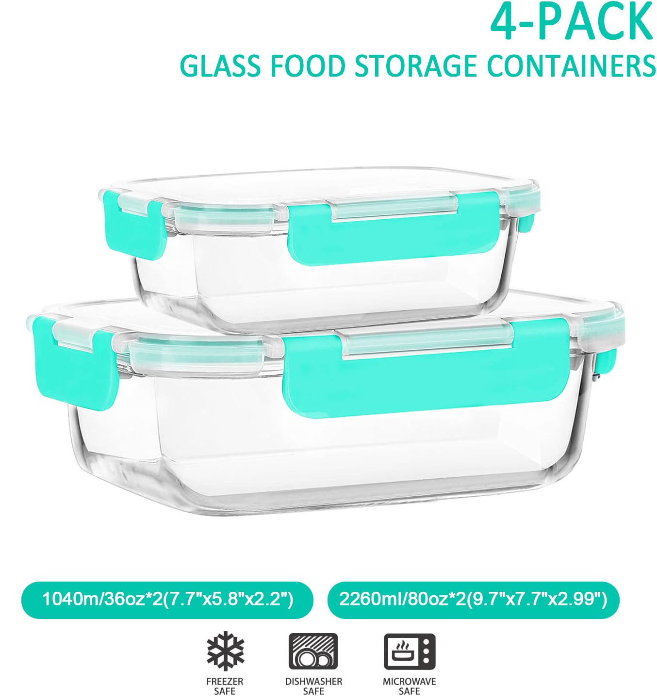 80 oz & 36 oz Extra Large Glass Food Storage Containers with Lids (4 Count)
