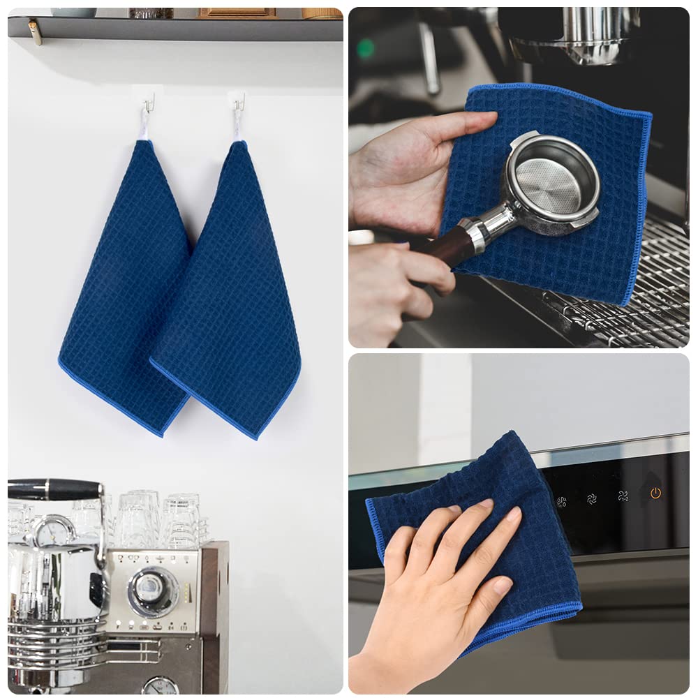 Waffle Microfiber Dish Cloths Navyblue Kitchen Towels Cleaning Cloth (6 Count)