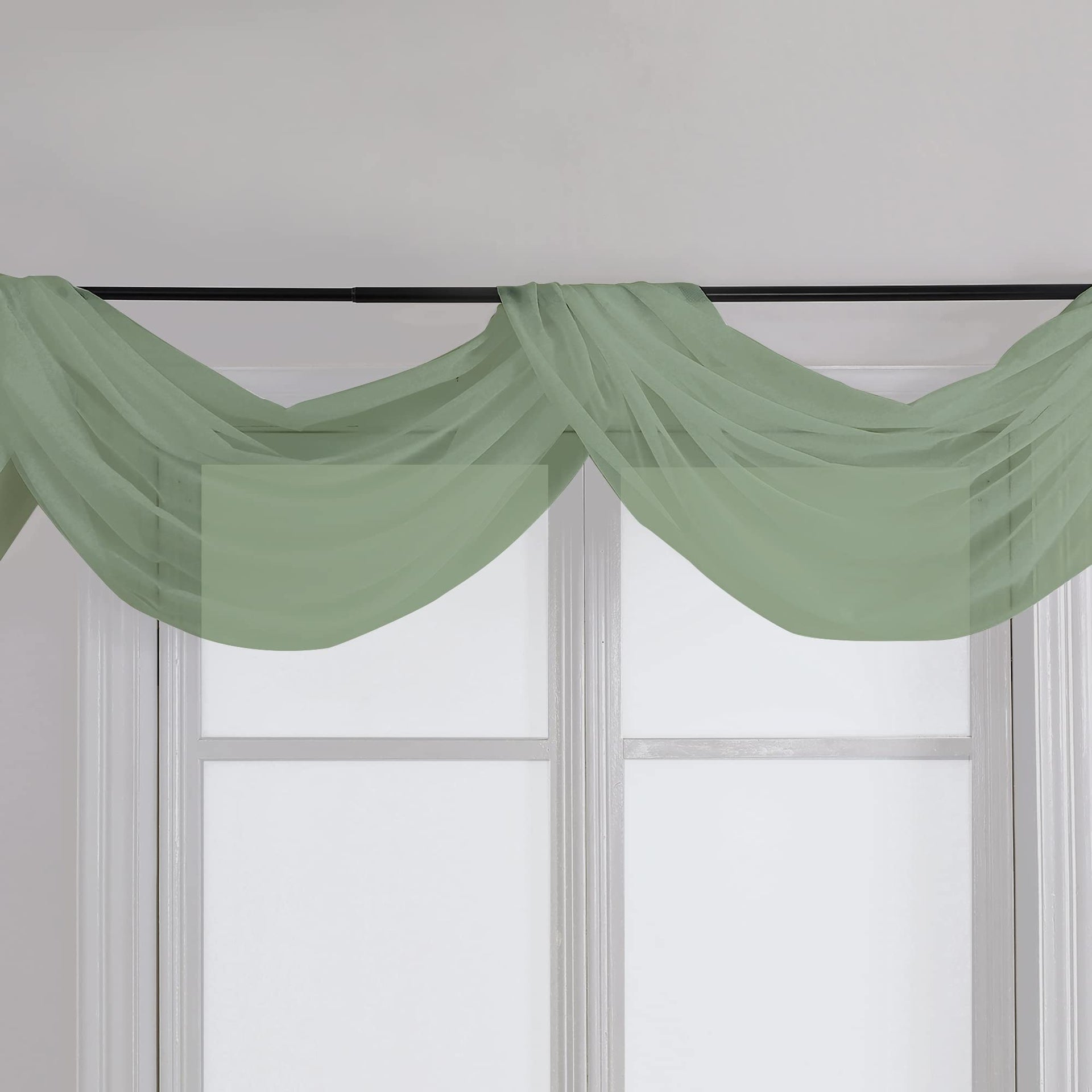 Sage Green Sheer Scarf Valances for Windows 216 Inch Extra Long (2 Count)