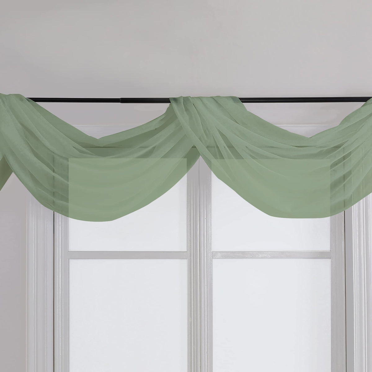 Sage Green Sheer Scarf Valances for Windows 216 Inch Extra Long (2 Count)