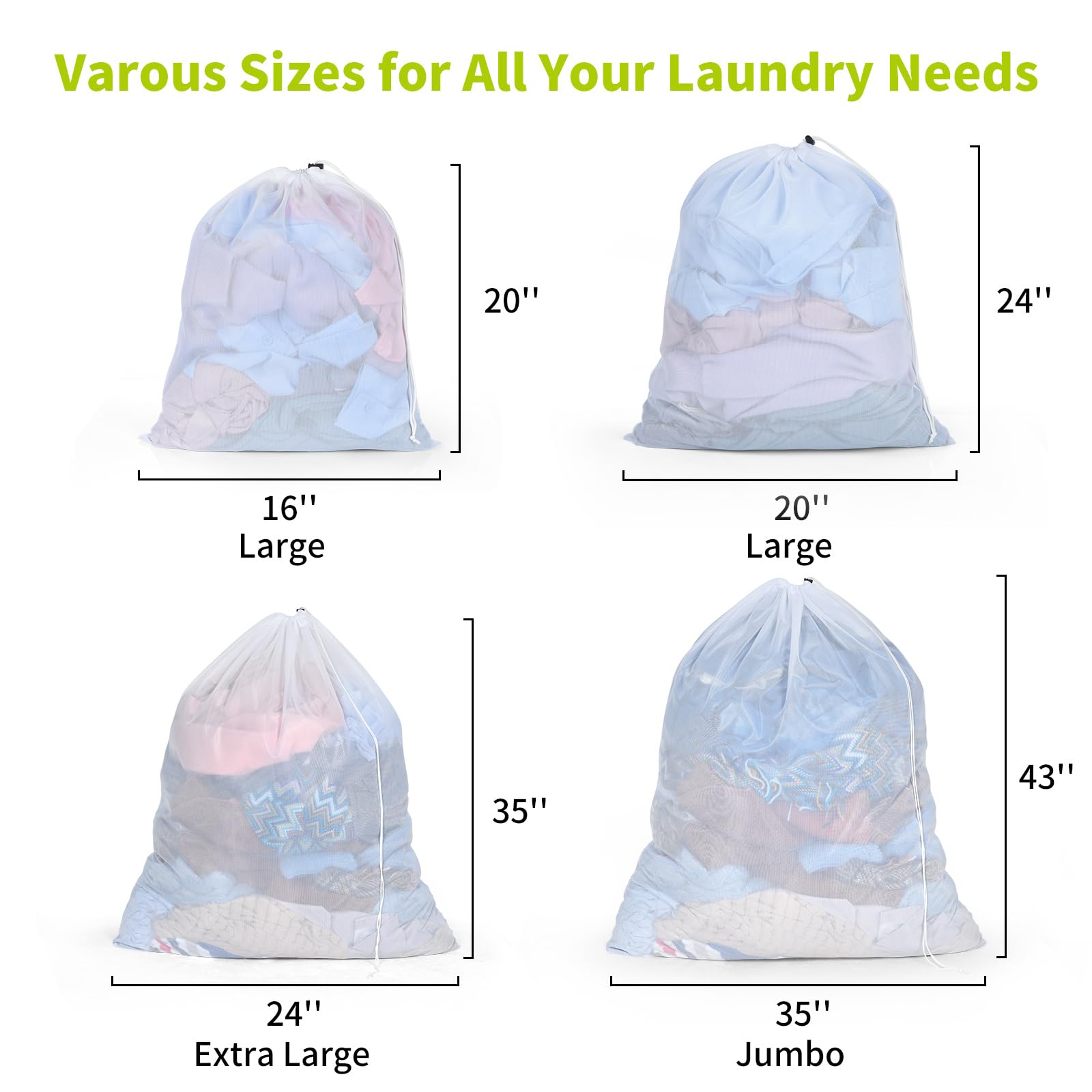 Ex Large Mesh Laundry Bag 36x43 Inch Drawstring Laundry Wash Bags 2 Pack Dirty Clothes Net Laundry Bag Heavy Duty Travel Storage Organize Bag Don't Drying
