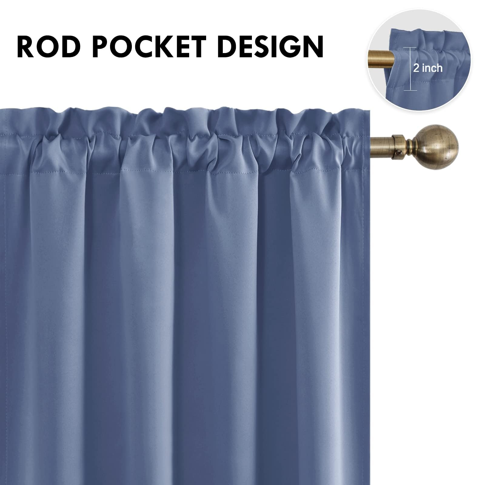 Wide Blackout Curtains for Bedroom 70 x 72 Inch Long Dusty Blue (2 Count)