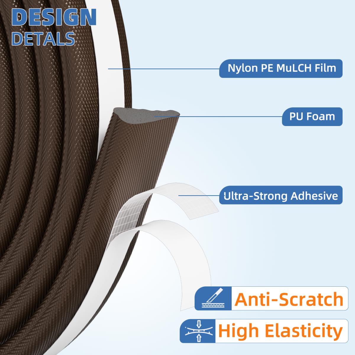 Wedge Shape Window Weather Stripping Door Frame Seal 118” Brown