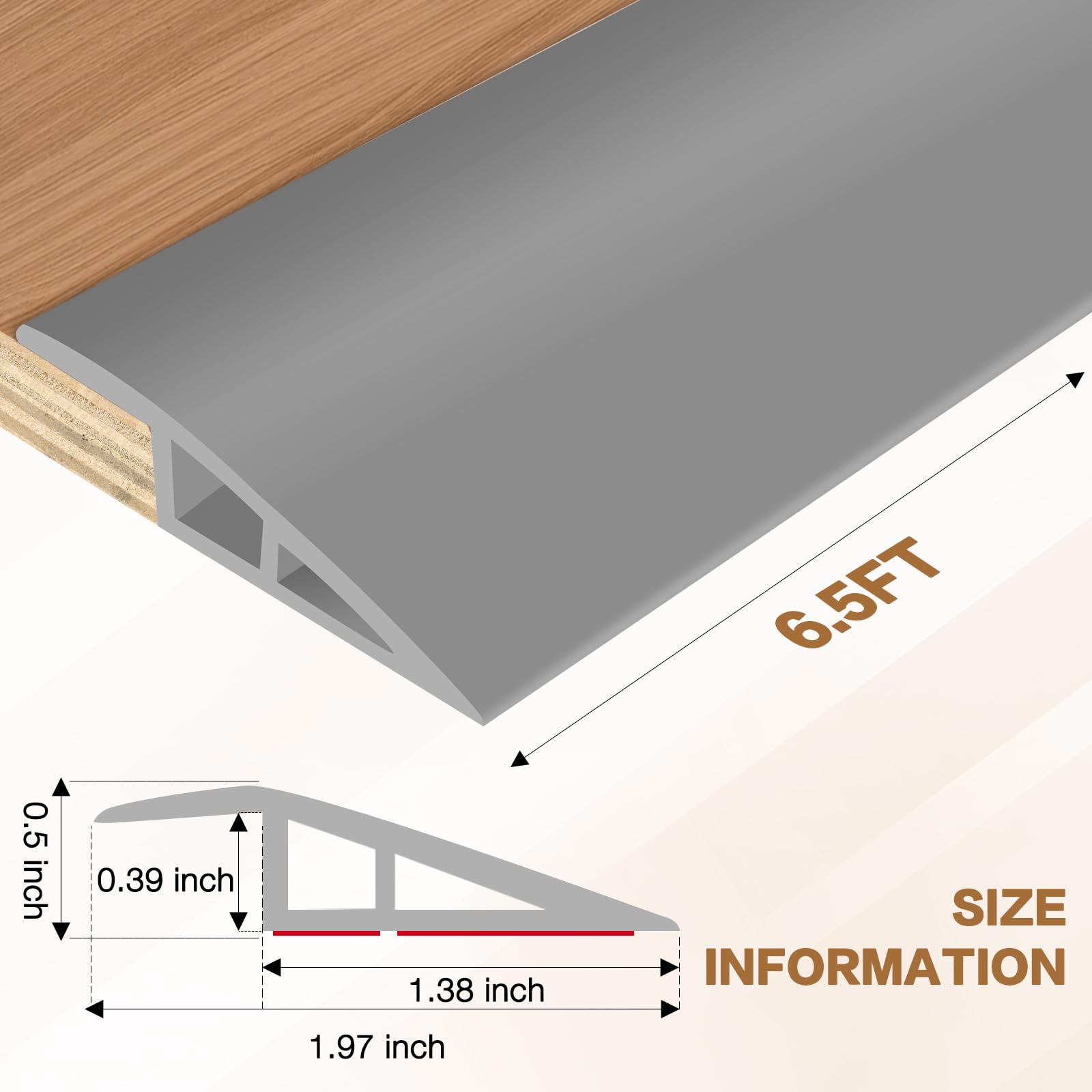 Floor Transition Strip Vinyl Door Threshold Ramp Self Adhesive Carpet Edging Strip Doorway Edge Trim (6.6 Foot)