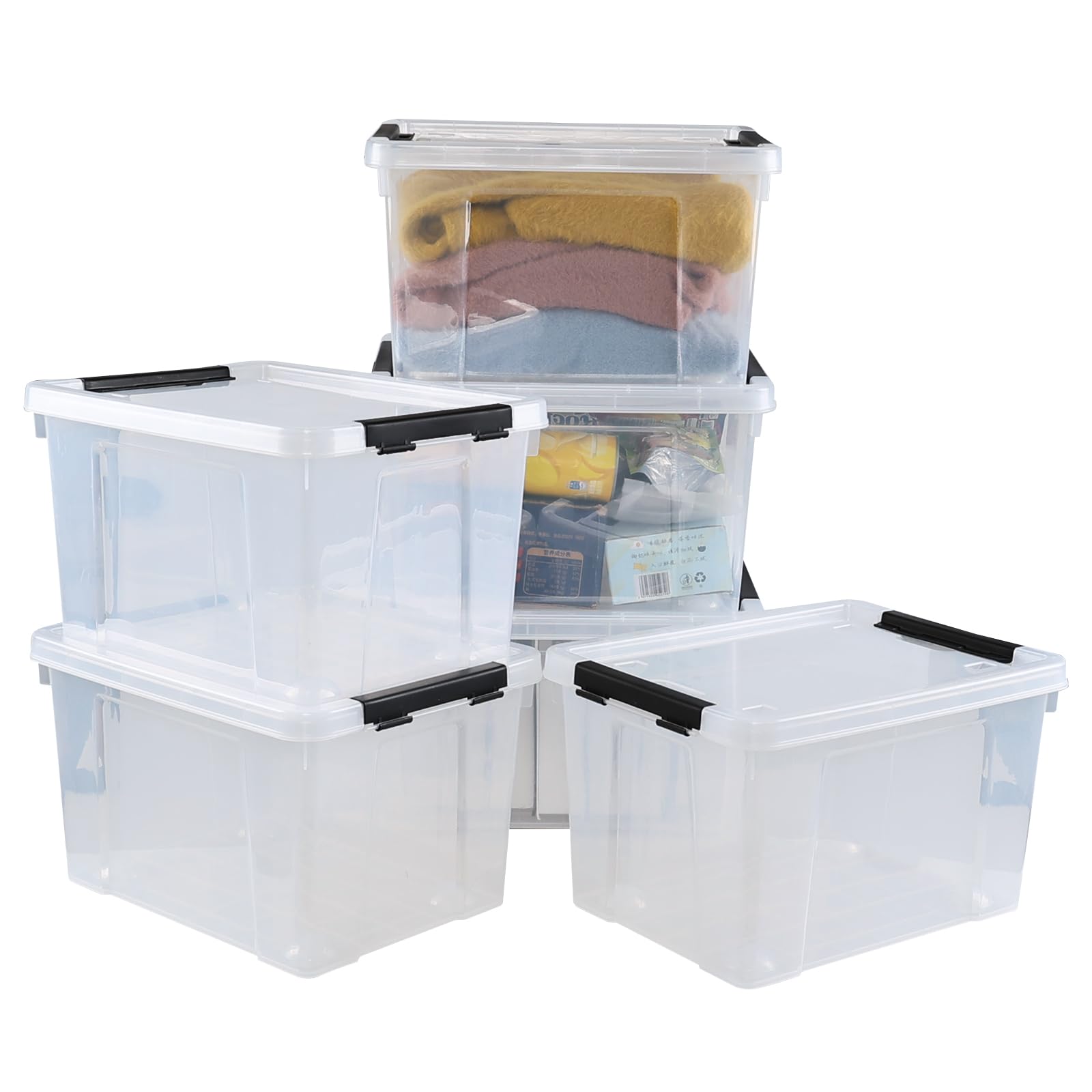 22 Qt Clear Plastic Storage Container Bin with Lid and Wheel (6 Count)