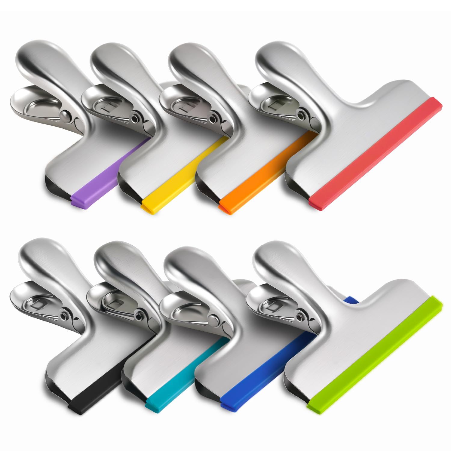 8 Pack Stainless Steel Chip Bag Clips Covered with Silicone (12 Count)