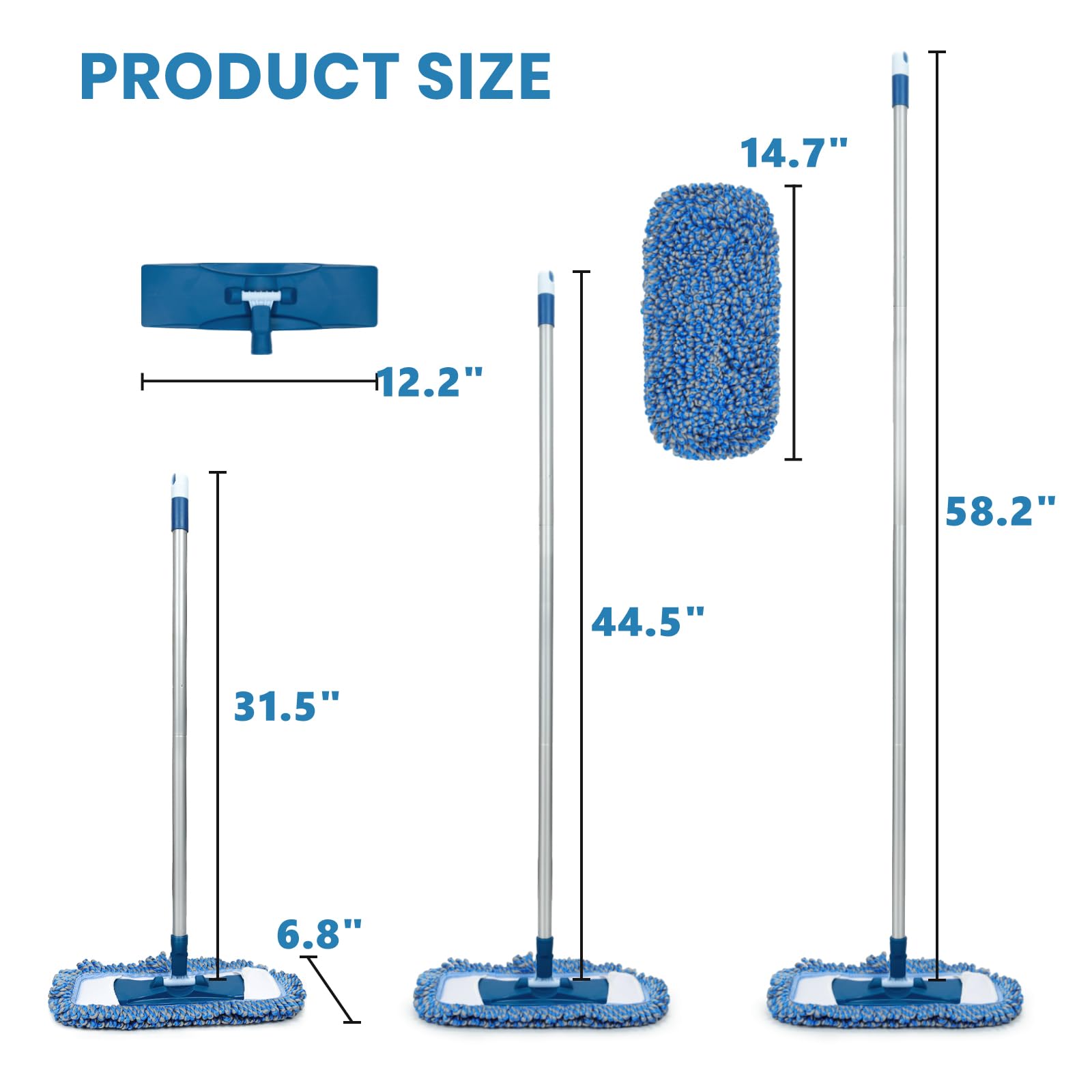 Dust Mop for Hardwood Floor Washable Wet and Dry Mop with 58" Long Handle - ModHome Supplies