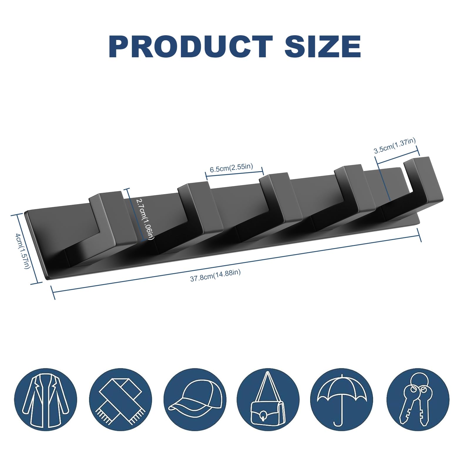 5 Hook Black Stainless Steel Wall