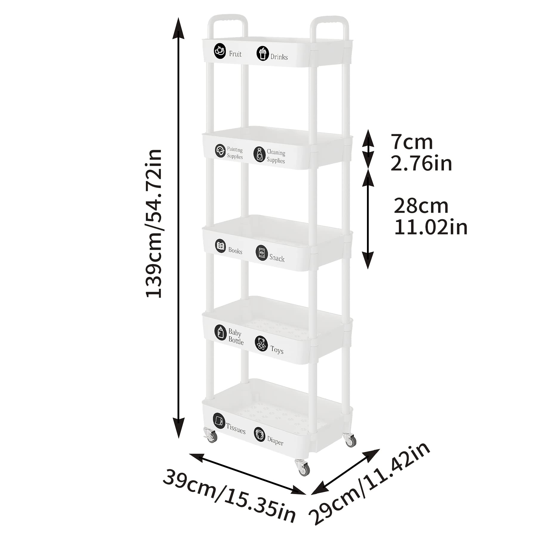 5 Tier Rolling Cart with Wheels (5 Count)