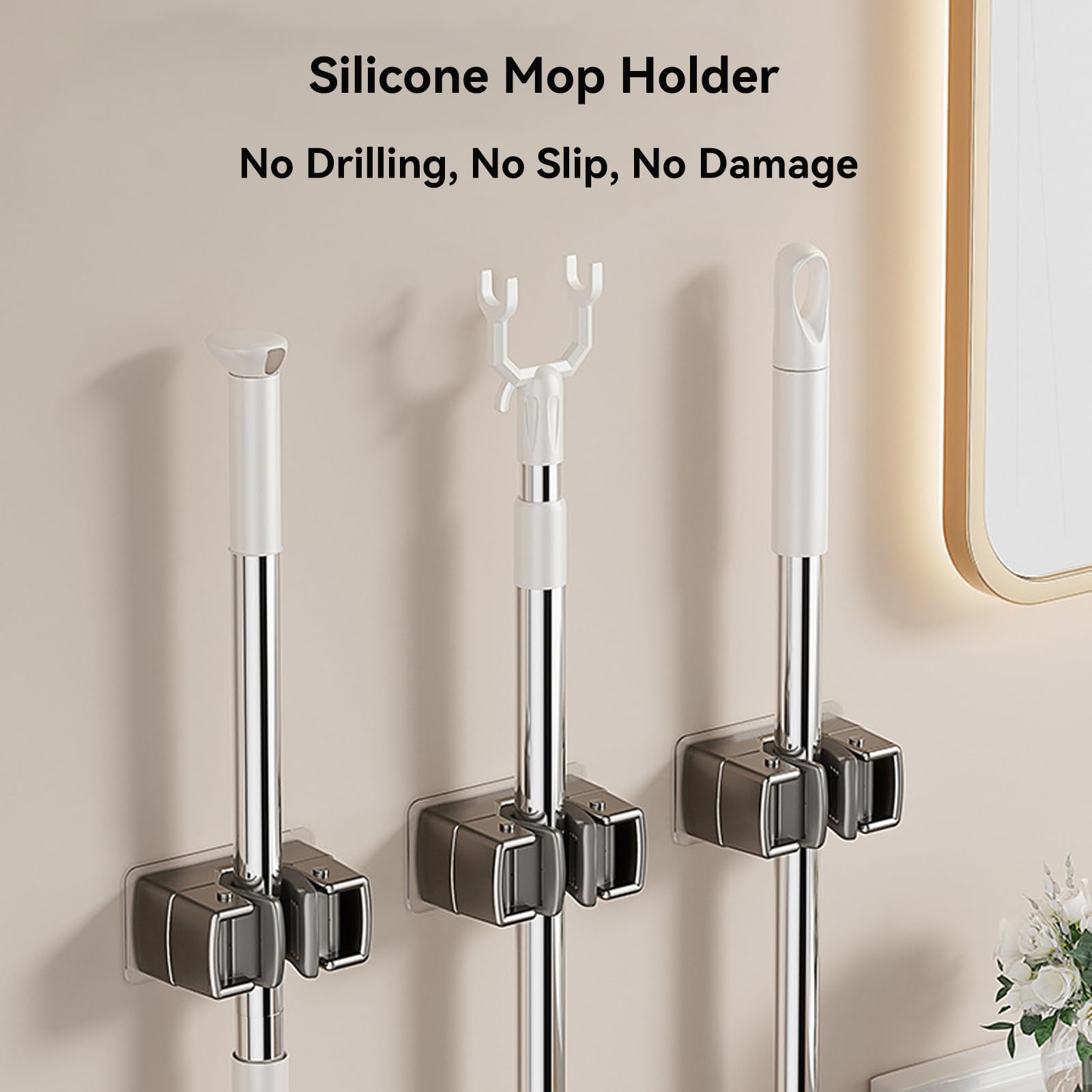3 Pack Heavy Duty Mop Holder Wall Mount (3 Count)