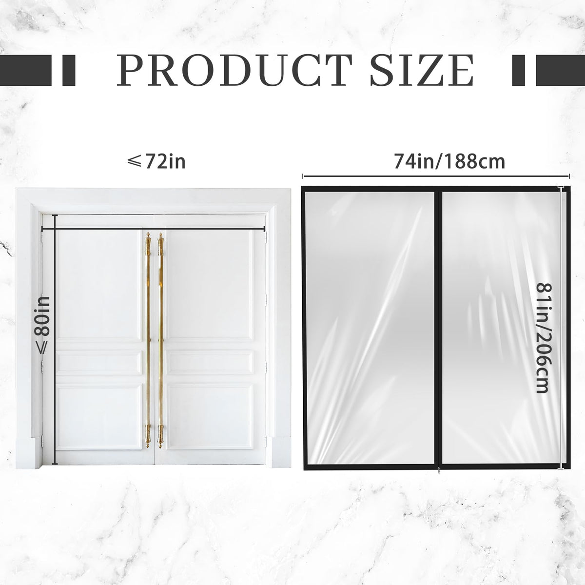 Zipper 72 x 80 Inch Dust Barrier Door Kit Construction Door Barrier 6 x 6.7 ft Reusable Plastic Curtain Cover Containment Standard Doorway Temporary Wall Screen Sheeting for Bathroom Hallway