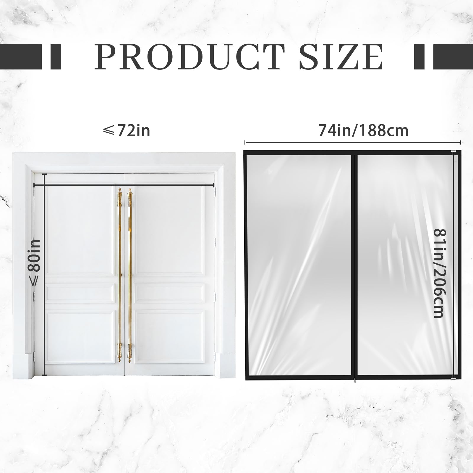 Zipper 72 x 80 Inch Dust Barrier Door Kit Construction Door Barrier 6 x 6.7 ft Reusable Plastic Curtain Cover Containment Standard Doorway Temporary Wall Screen Sheeting for Bathroom Hallway