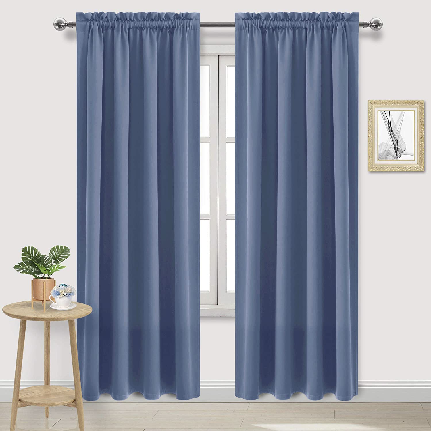 Blackout Curtains for Bedroom 52 x 84 Inch Long Dusty Blue 2 Panels (2 Count)