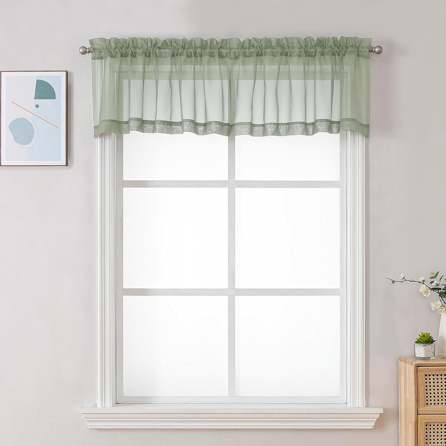 Sage Green Sheer Valance for Windows 2 Pack (2 Count)