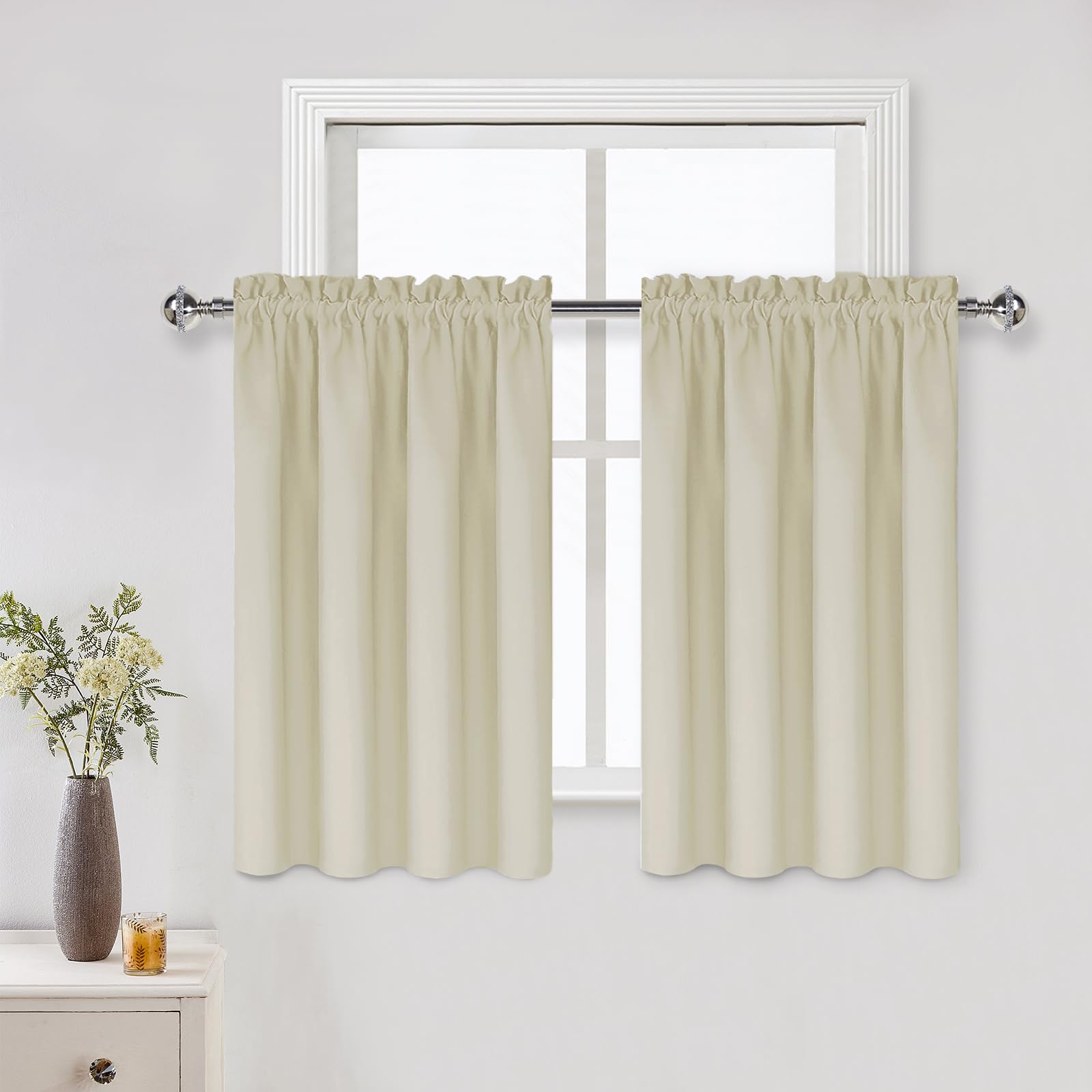 Short Blackout Curtains 42 x 36 Inch for Kitchen RV Bunk Light Beige (2 Count)