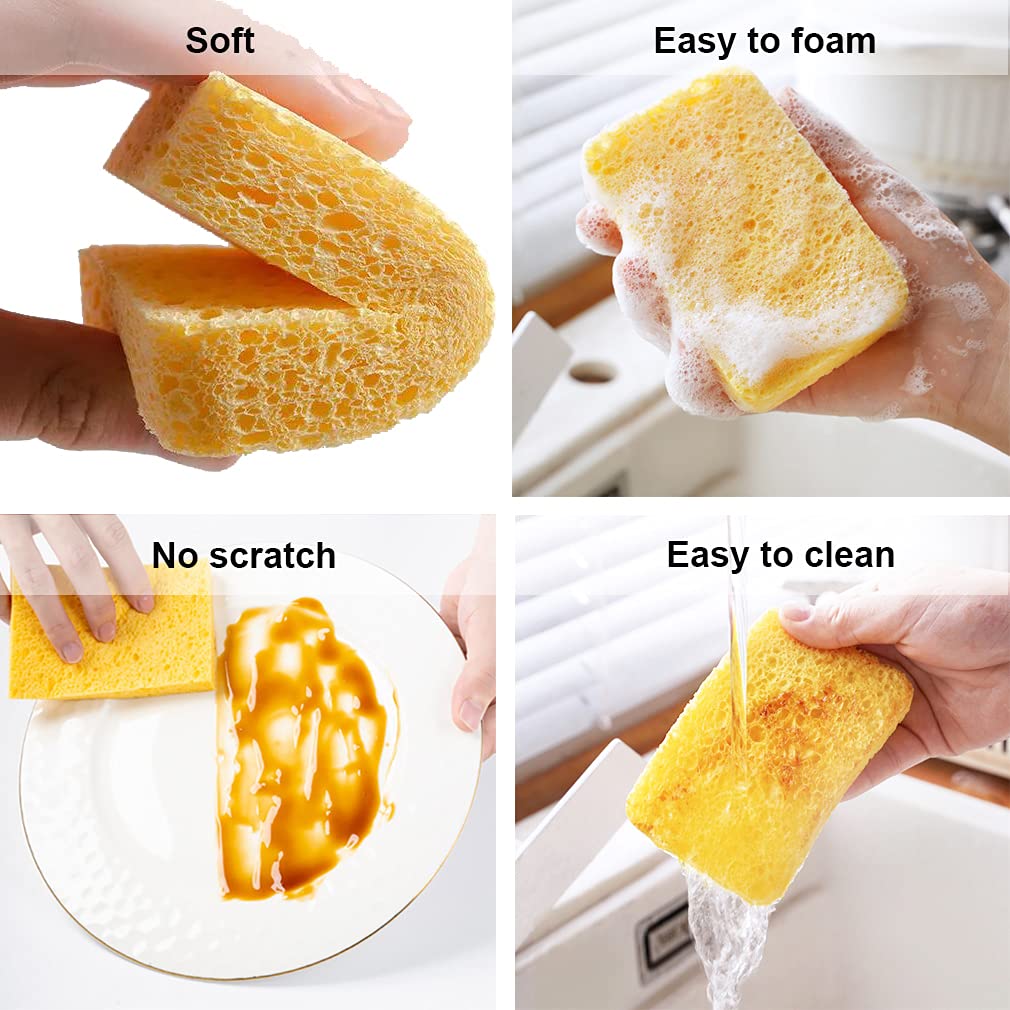 Kitchen Sponges 12 Pack Natural Cellulose for Non Scratch Cleaning (12 Count)