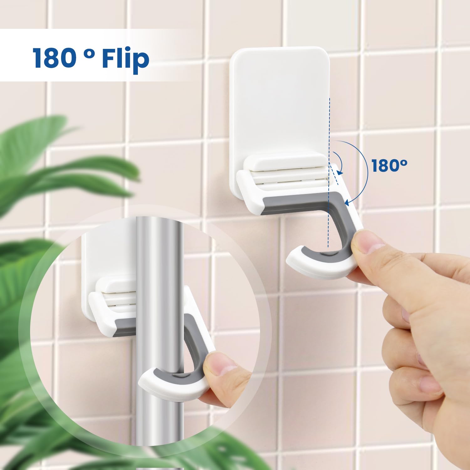 4 Pcs White Broom and Mop Holder Wall Mount Self