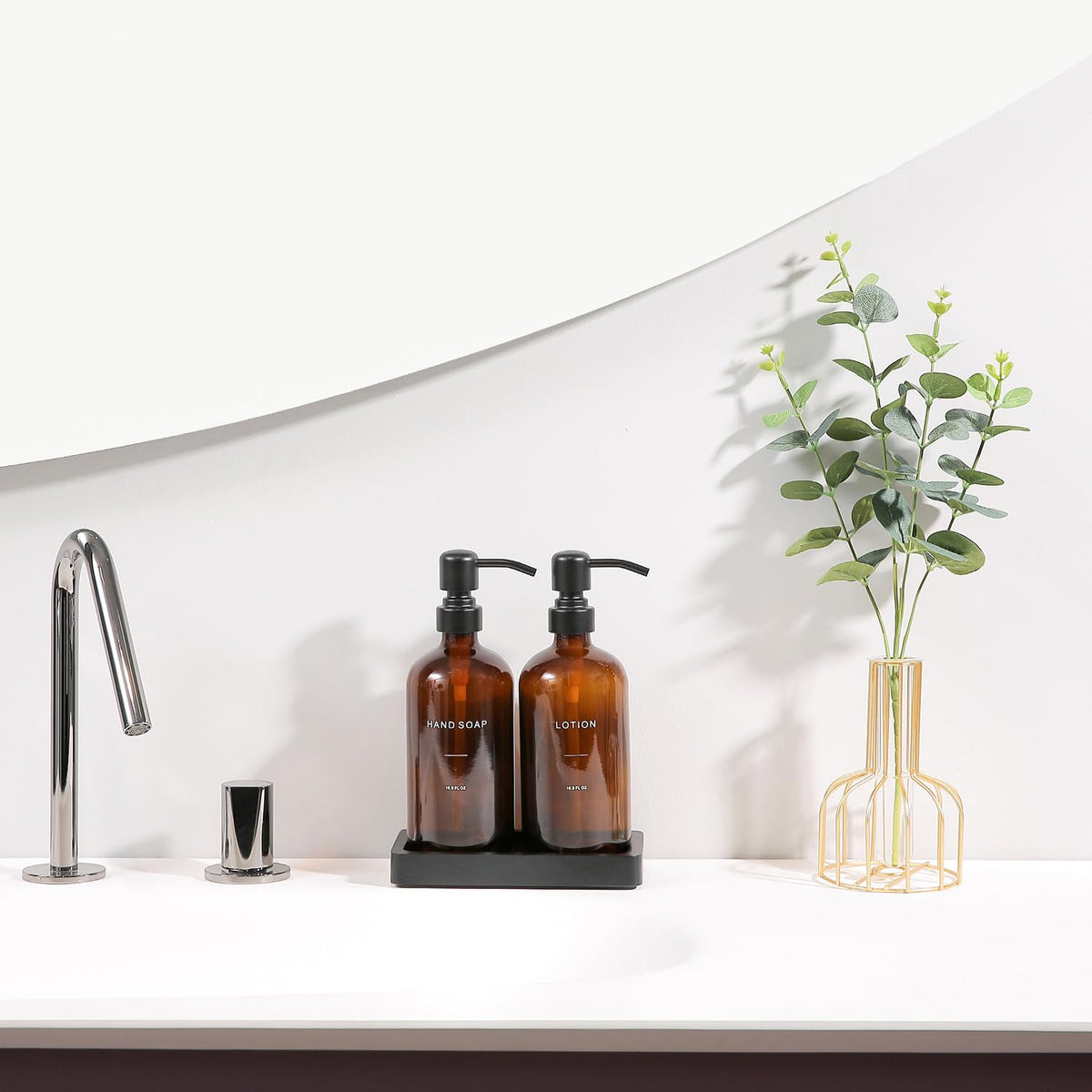 Amber Glass Soap Dispenser Set (2 Count)