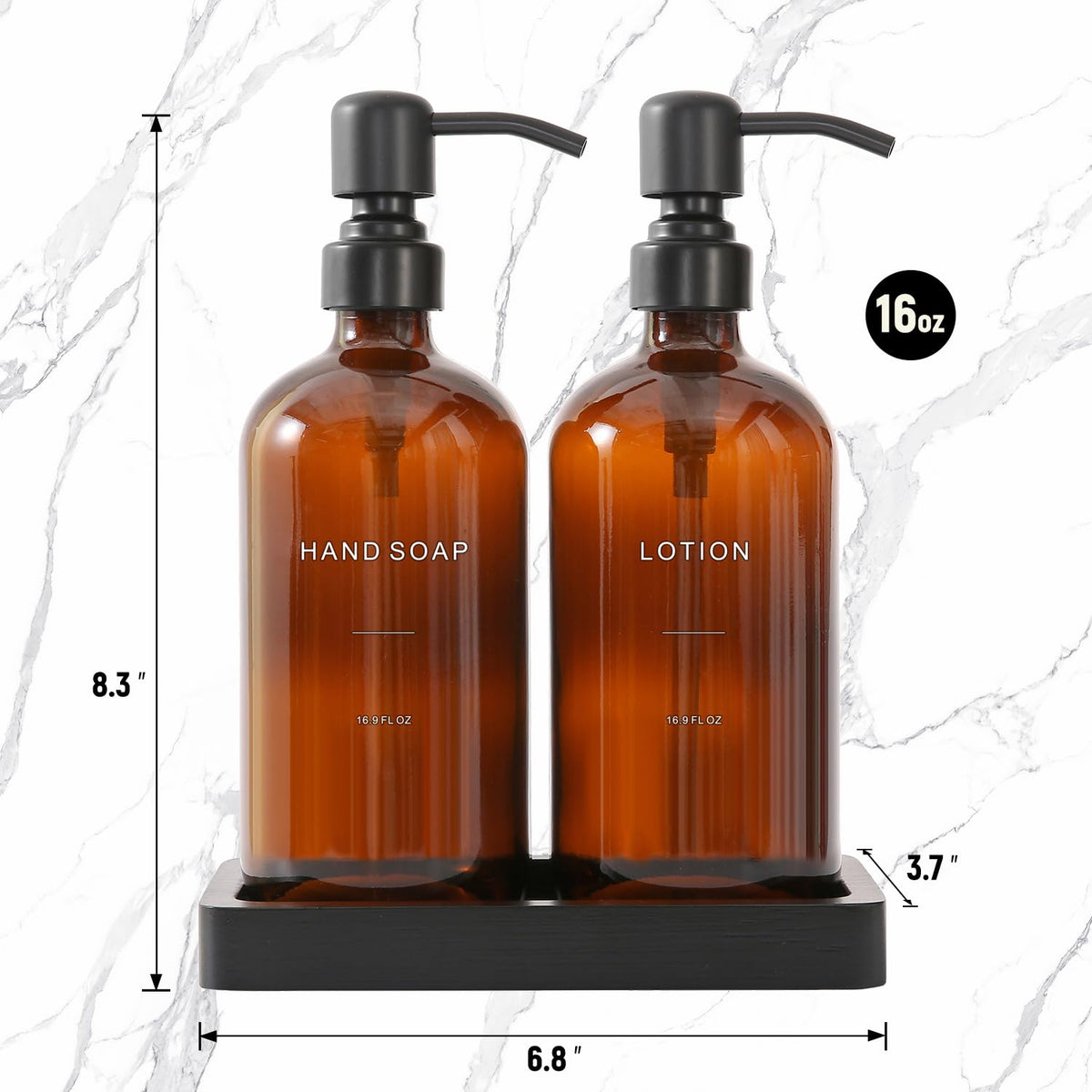 Amber Glass Soap Dispenser Set (2 Count)
