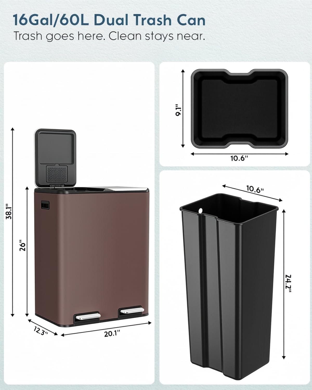 16Gal Dual Trash Can w (2 Count)