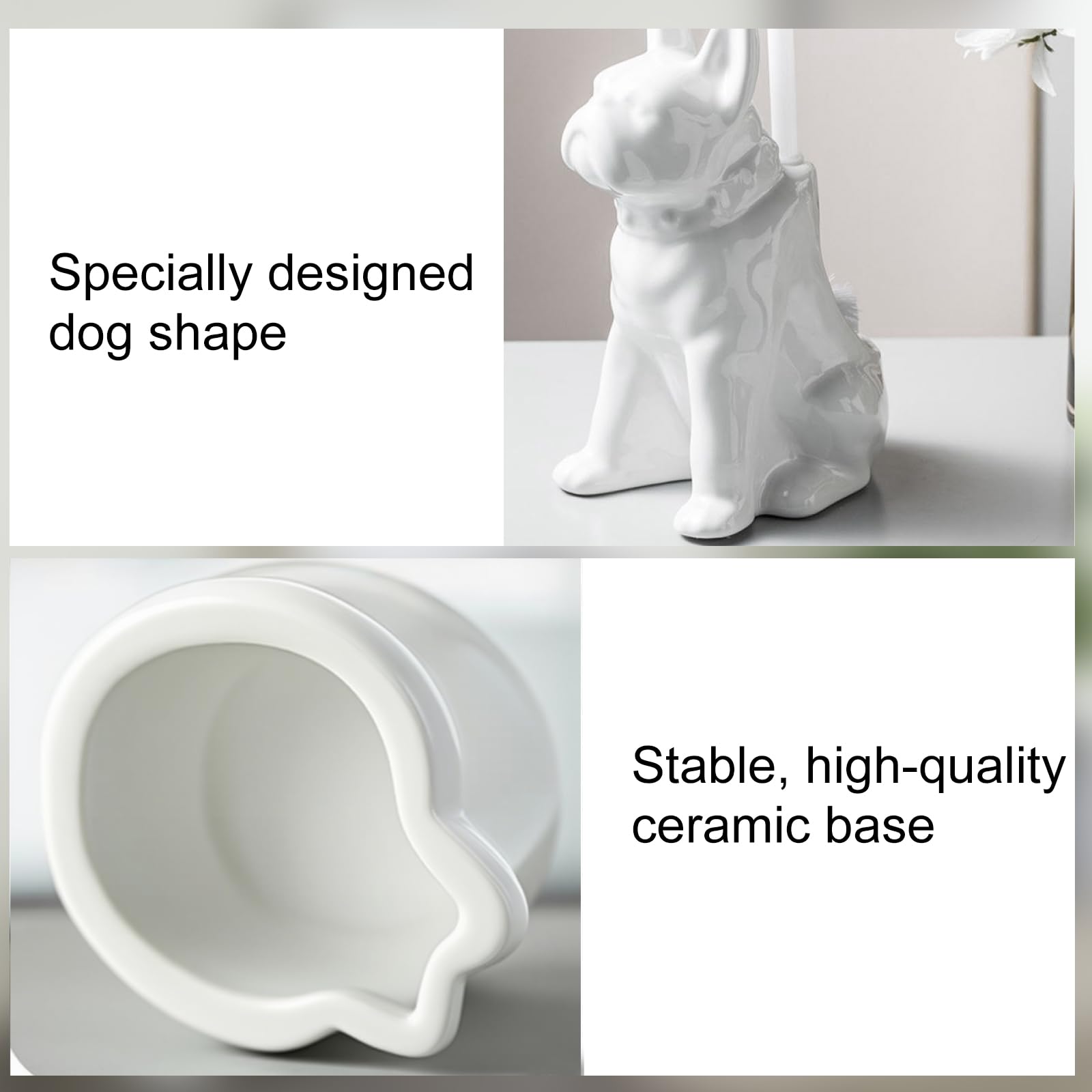Ceramic Dog White Toilet Brush and Holder Set (2 Count)
