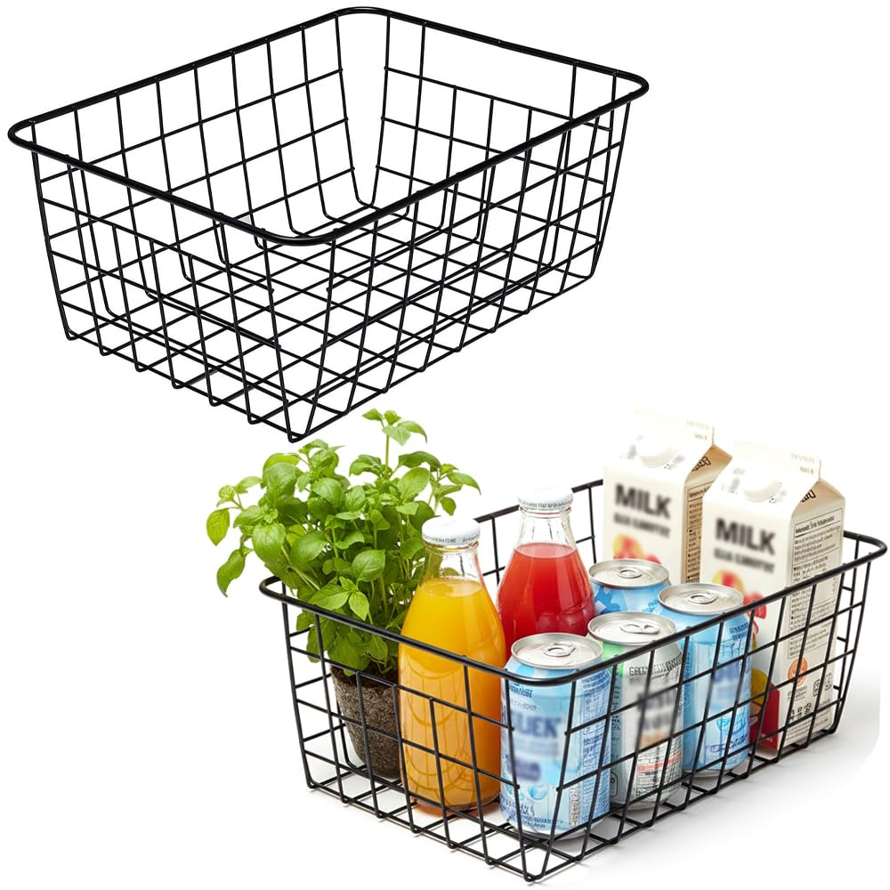 Kitchen Wire Baskets Farmhouse Decor Metal Food Storage Organizer (2 Count)