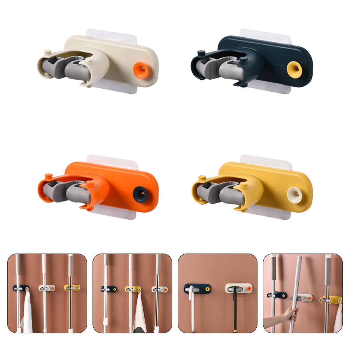 Self Adhesive Mop Holder Wall Mount No Drilling Mop Broom Storage Hook Rack for Home Use Bathroom and Kitchen Wall