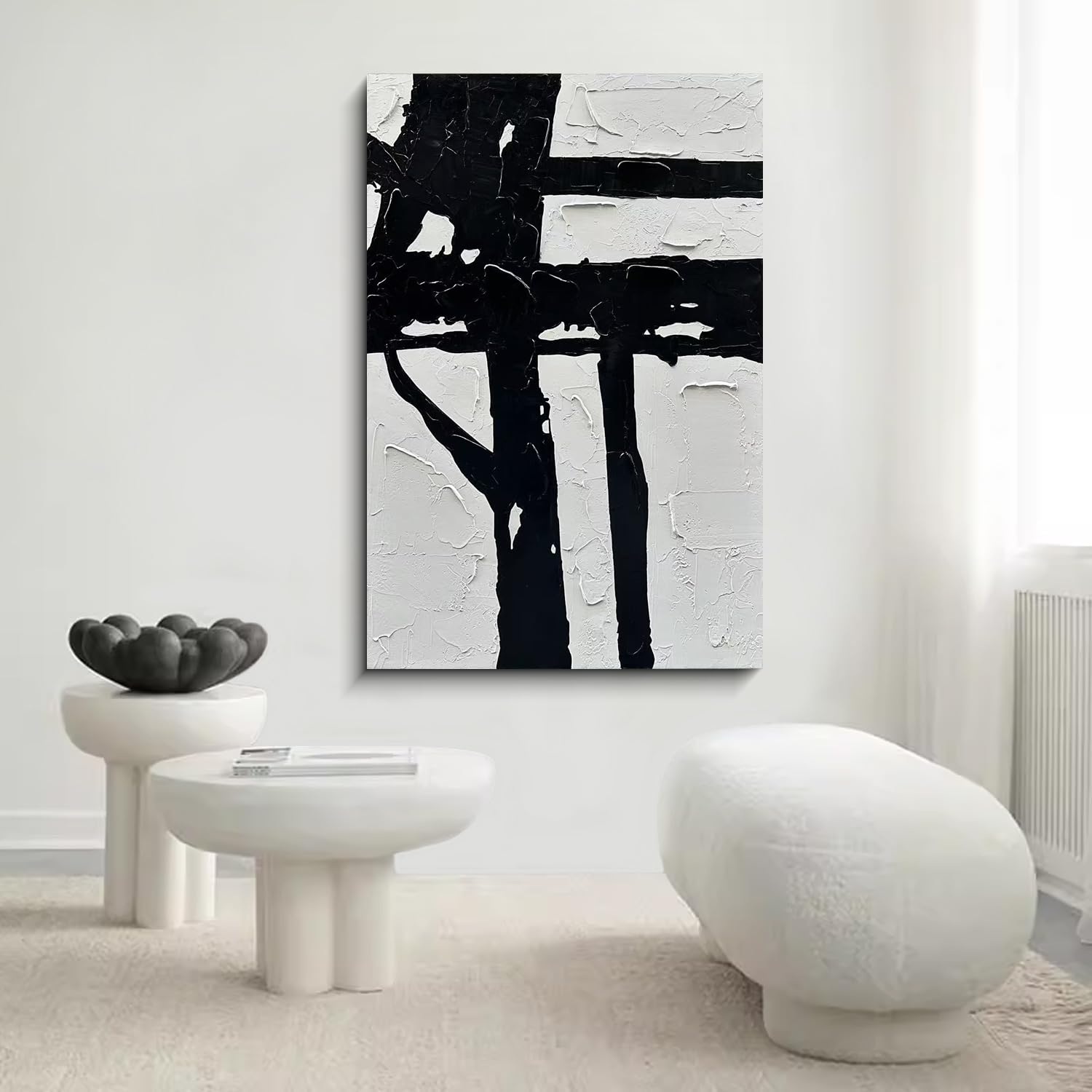 Art Hand drawn black and white abstract decorative oil painting