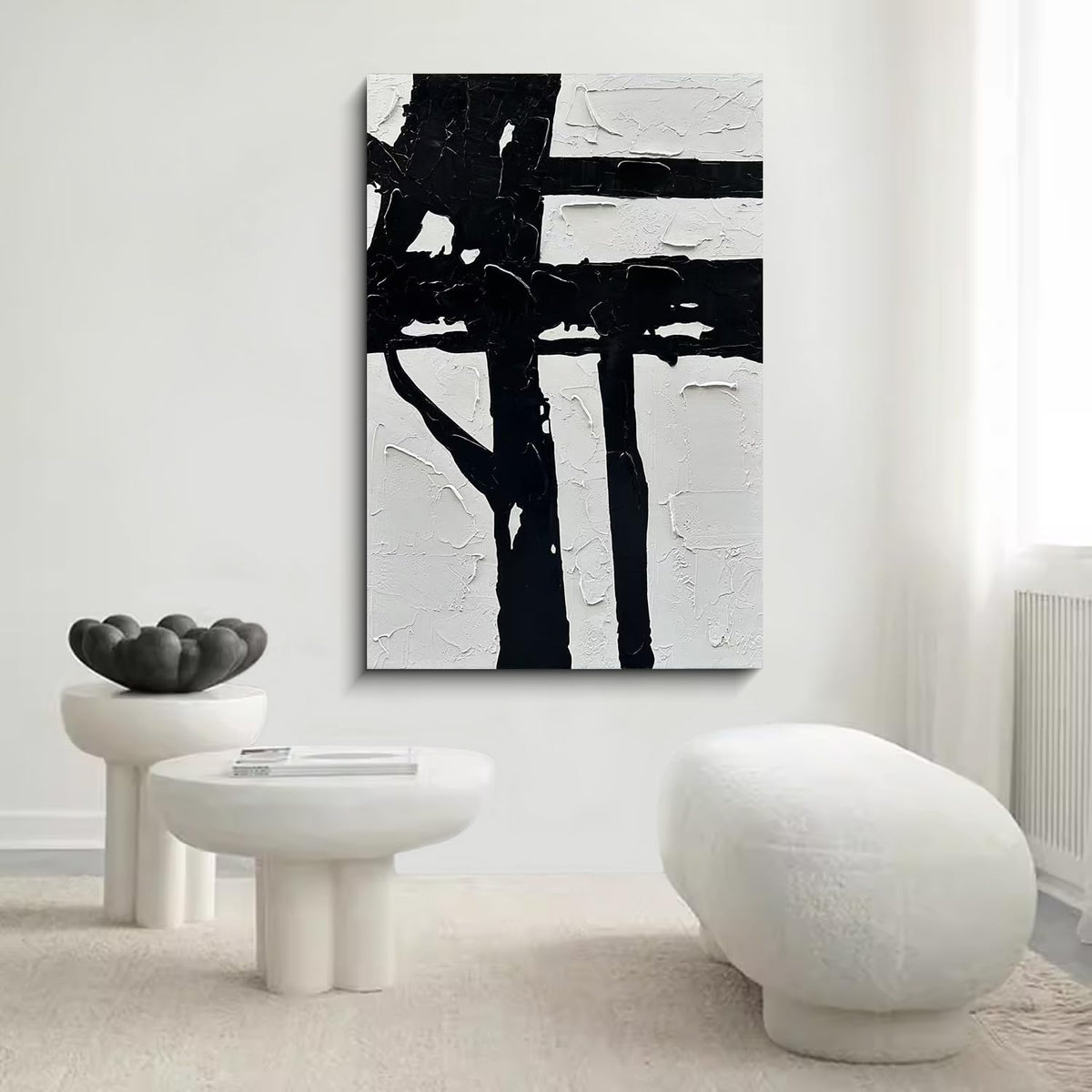 Art Hand drawn black and white abstract decorative oil painting
