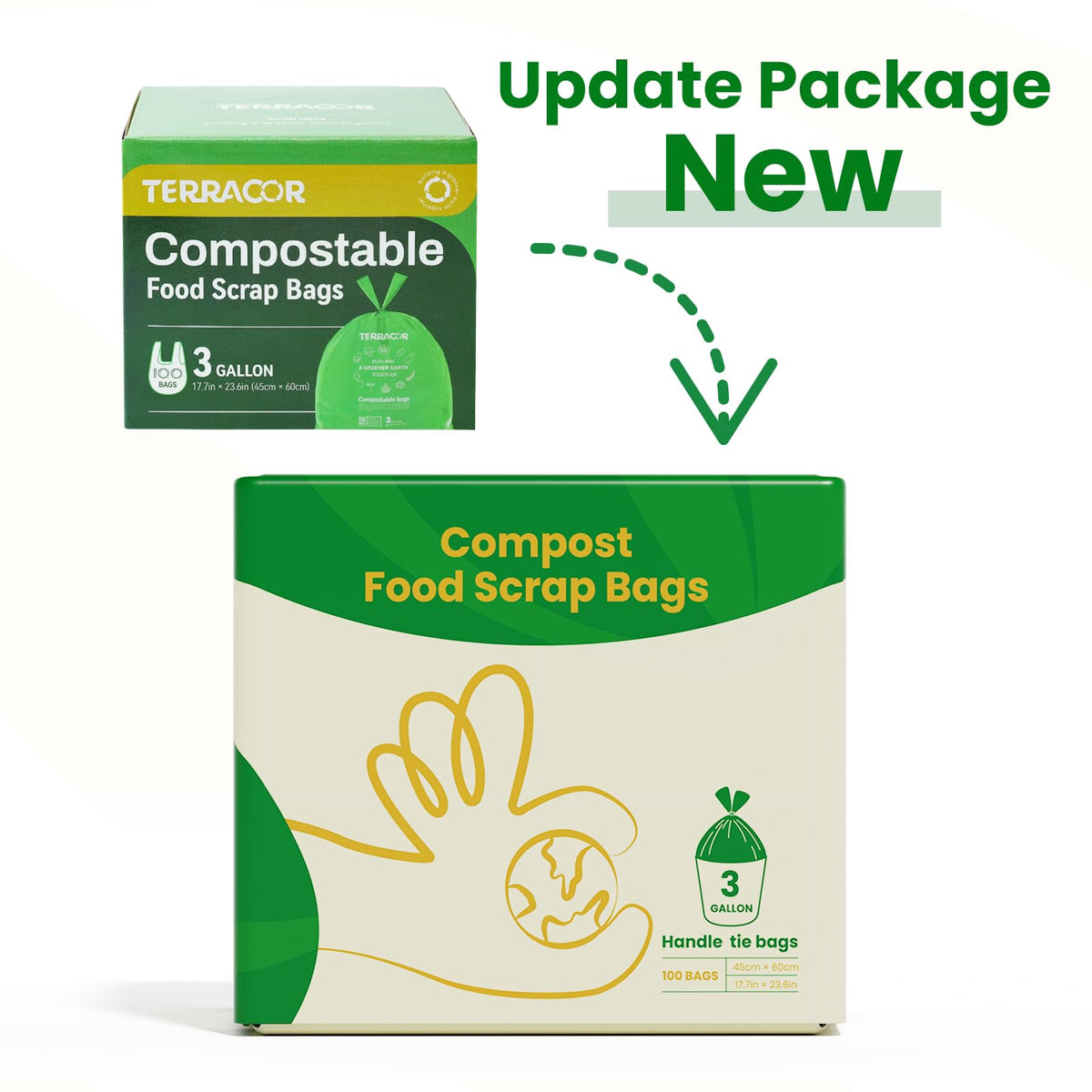 Compost Bags Handle Tie Food Scrap Bags 3 Gallon (100 Count)