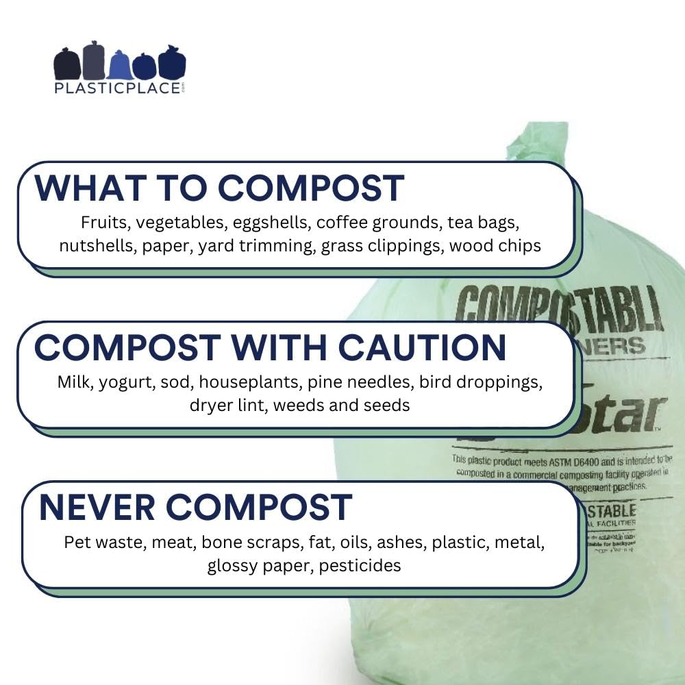 12 16 Gallon Compostable Trash Bags │ 1Mil │ Green Tint Garbage Can Liners │ 24” x 33” (100 Count)