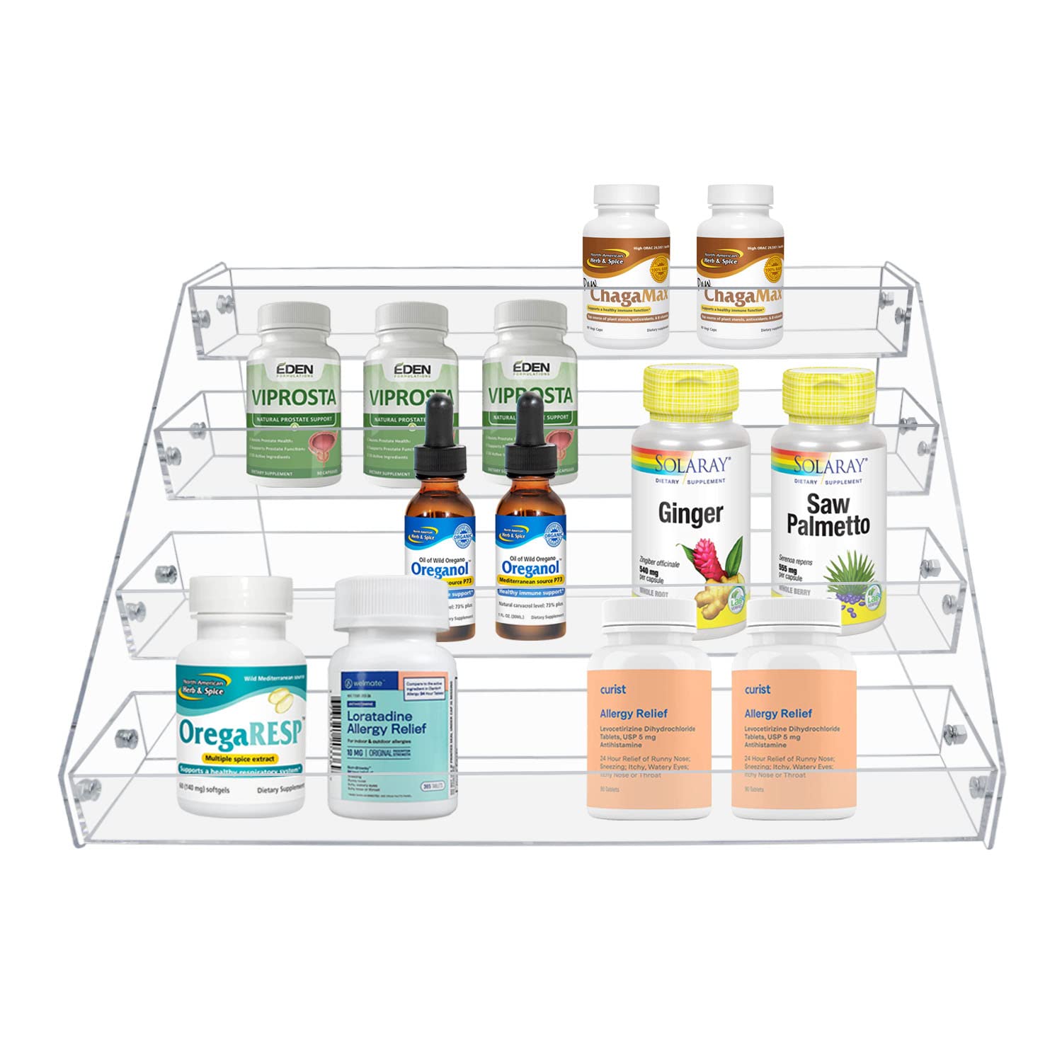 Wide 4 Tier Clear Acrylic Spice Rack Organizer for Kitchen
