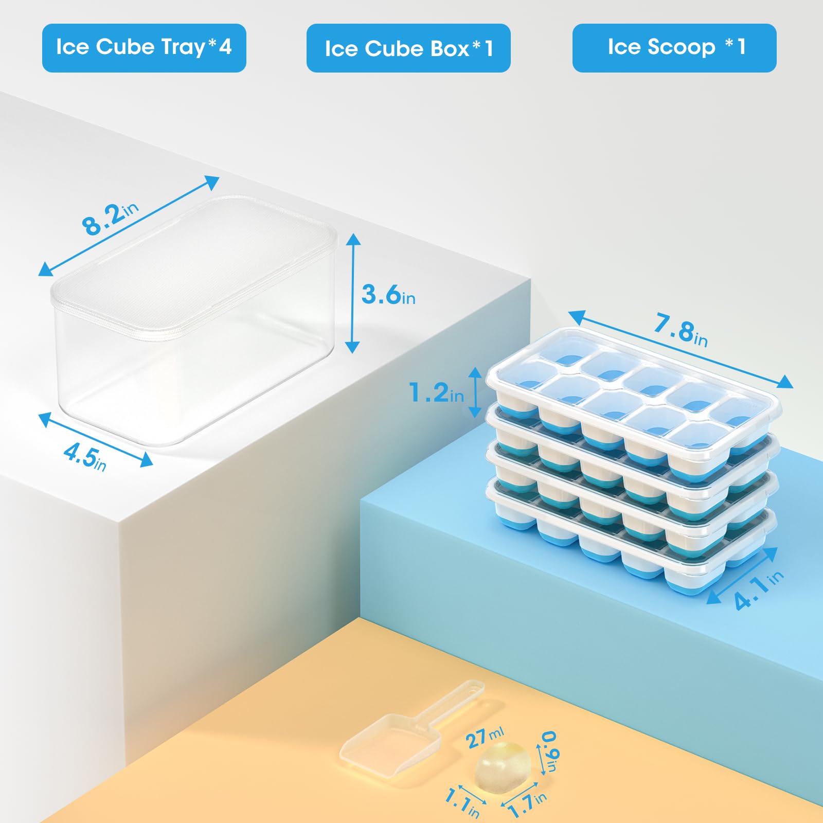 Ice Cube Tray with Lid and Bin (56 Count)