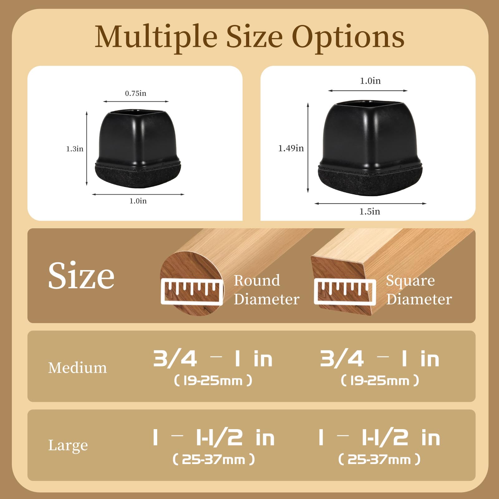 Square Chair Leg Floor Protectors for Hardwood Floors Medium 24pcs (24 Count)
