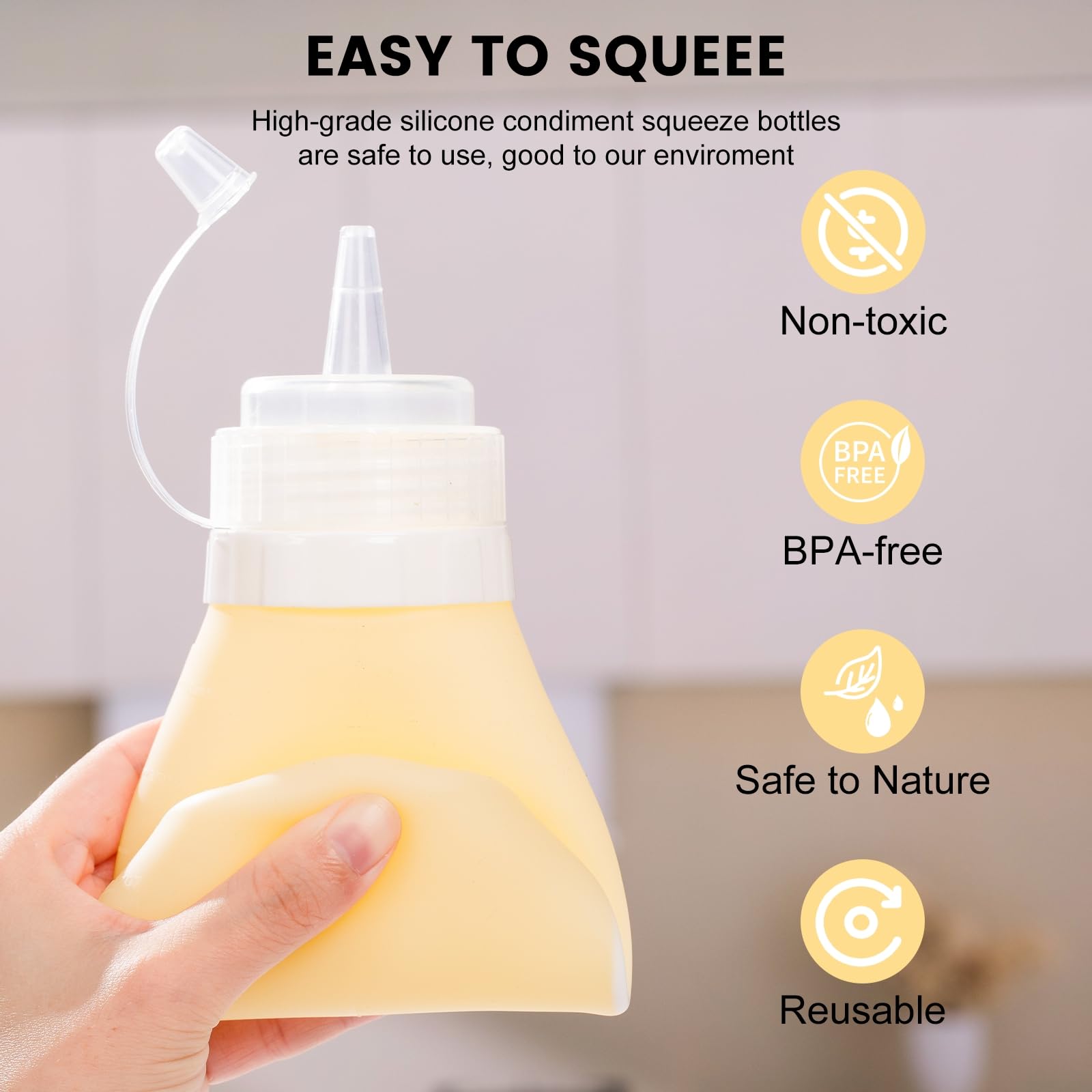 16 oz Silicone Squeeze Bottles for Sauces & Oil (4 Count)