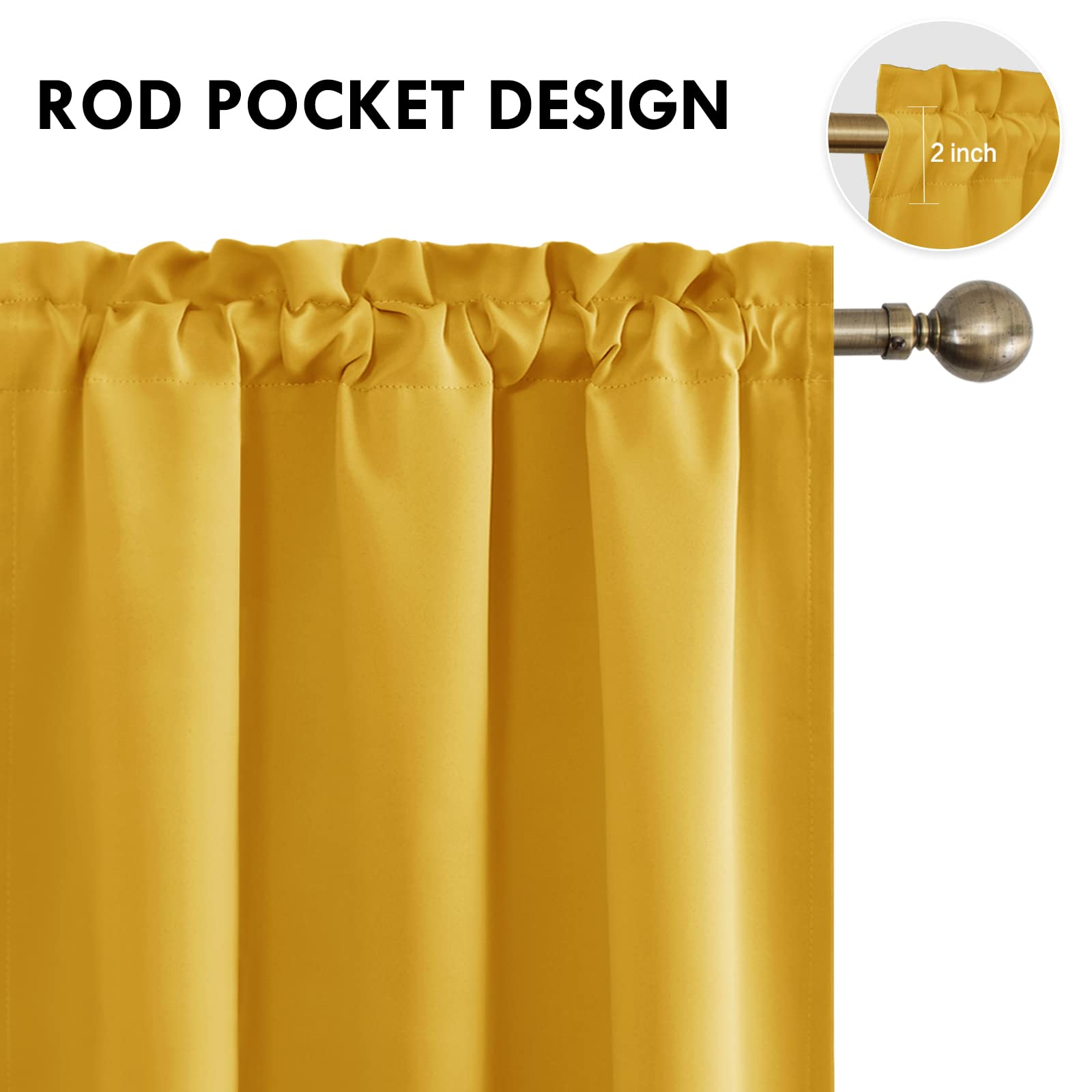 Blackout Curtains for Bedroom Living Room 38 x 54 Inch Long Yellow (2 Count)