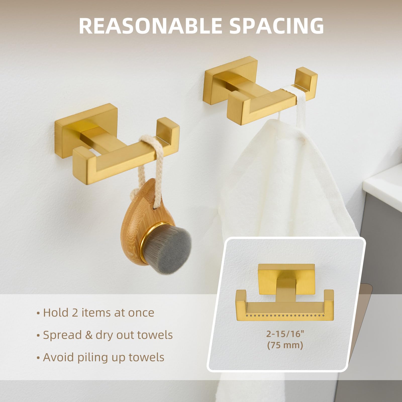 Double Towel Hook Brushed Dark Gold (2 Count)